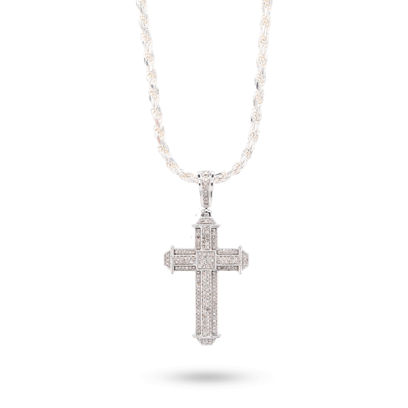 10k White Gold 0.5CTW Natural Diamond Cross Charm 5.3gms Religious Mens Pendant