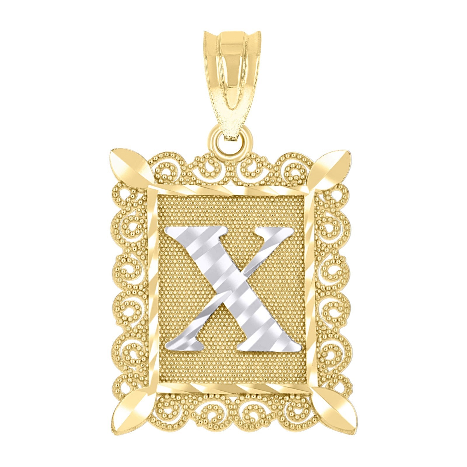 10k Yellow & White Gold Initial Letter "X" Pendant 2.2g Alphabet Unisex Charm