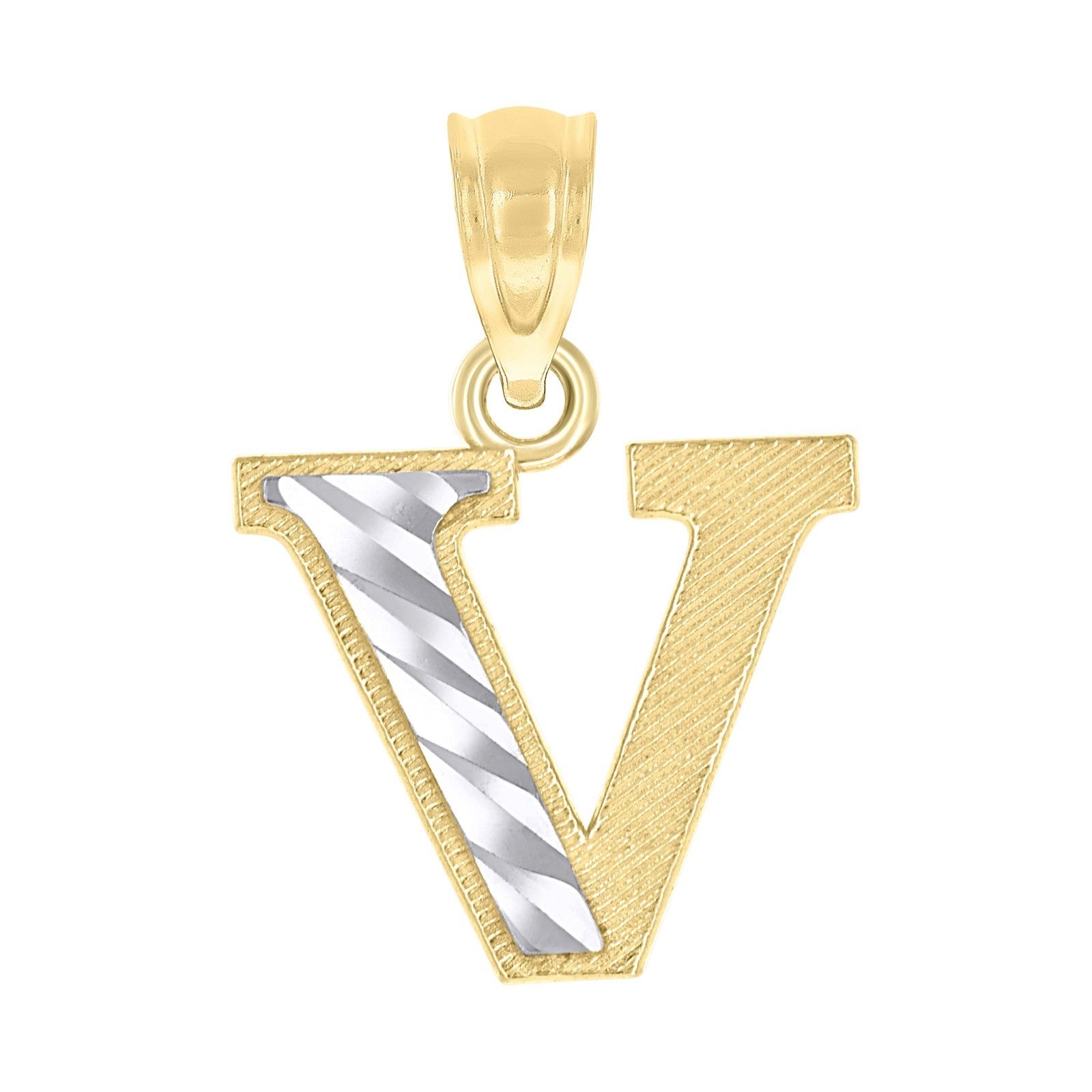 10k Yellow & White Gold Initial Letter "V" Pendant 0.6g Alphabet Unisex Charm
