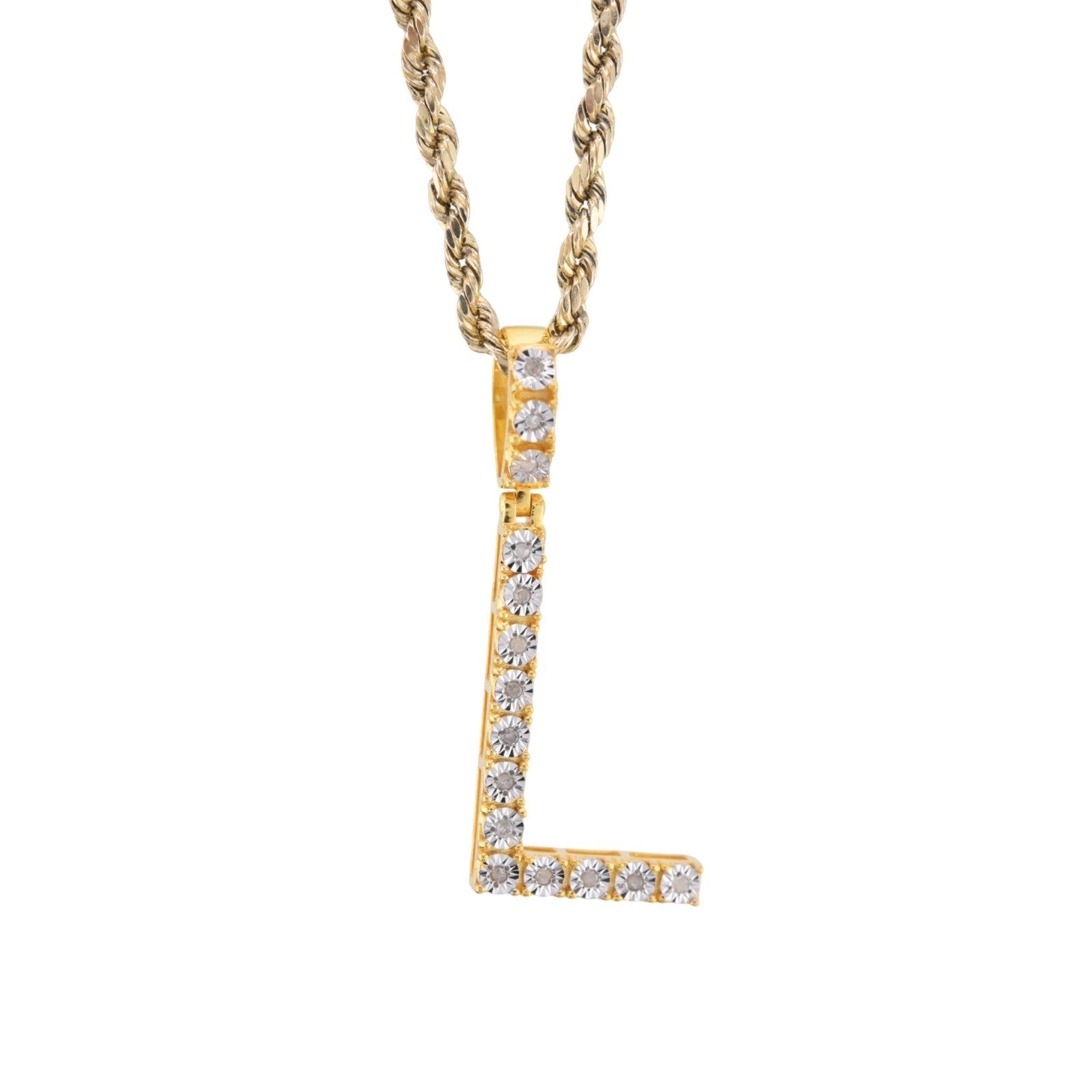 925 Yellow Natural 0.15 CTW Diamond Initial Alphabet "L" Pendant 2g Unisex Charm