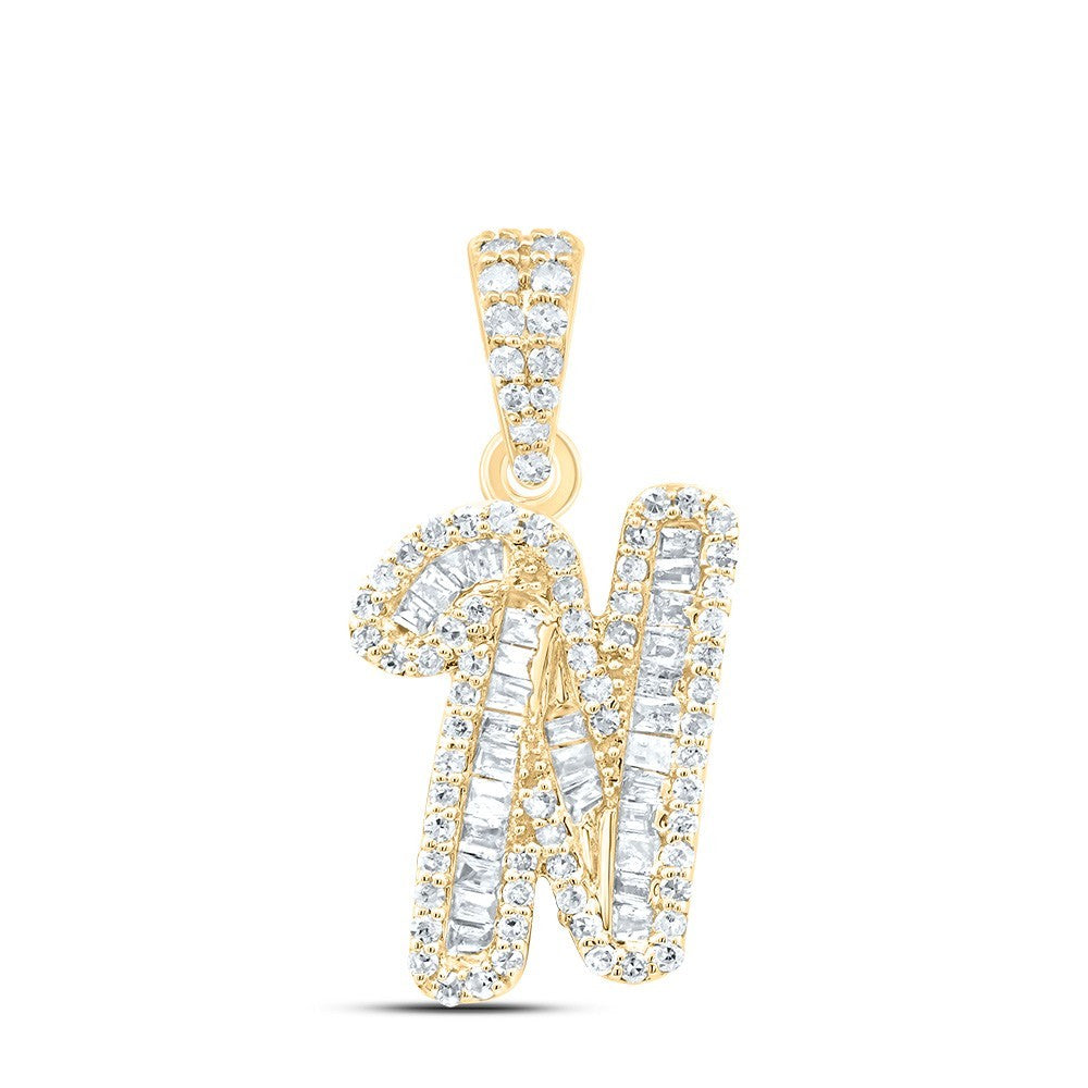 0.36CTW Natural Diamond 10k Yellow Gold 1.47g Initial "N" Pendant Alphabet Charm