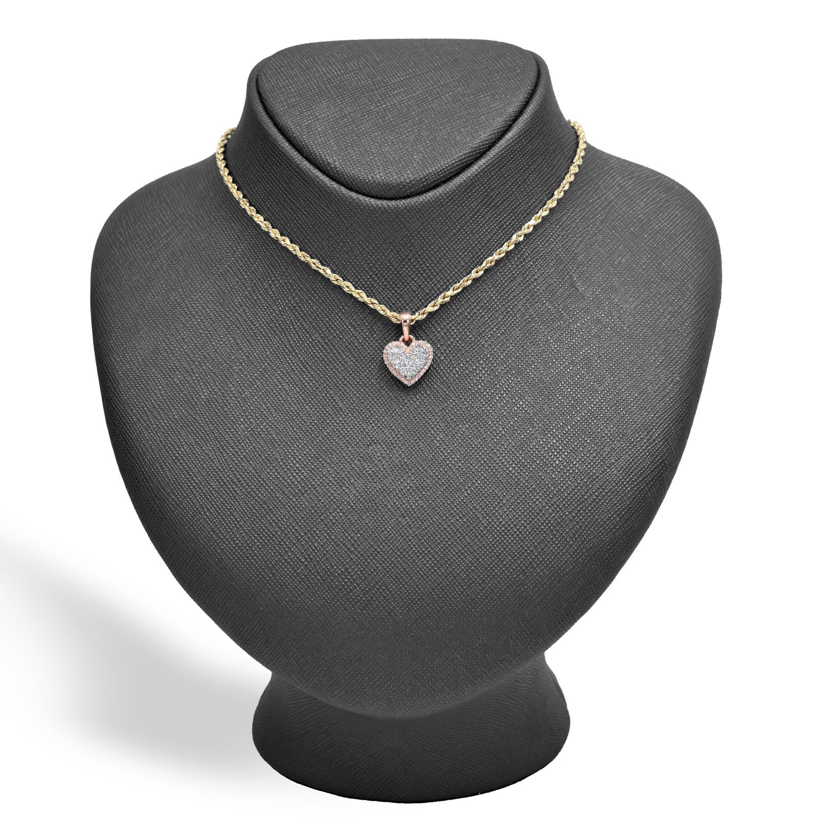 10k Rose Gold 0.28CTW Natural Round & Baguette Diamond Heart Pendant 2.1g Charm