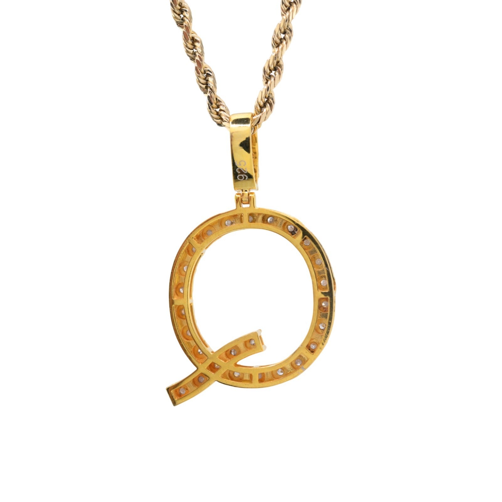 925 Yellow Natural 0.15 CTW Diamond Initial Alphabet "Q" Pendant 2g Unisex Charm