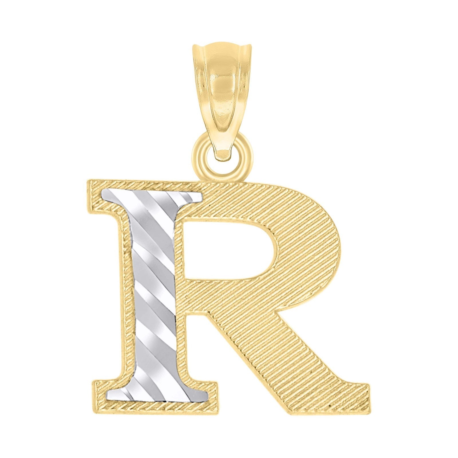 10k Yellow & White Gold Initial Letter "R" Pendant 0.7g Alphabet Unisex Charm
