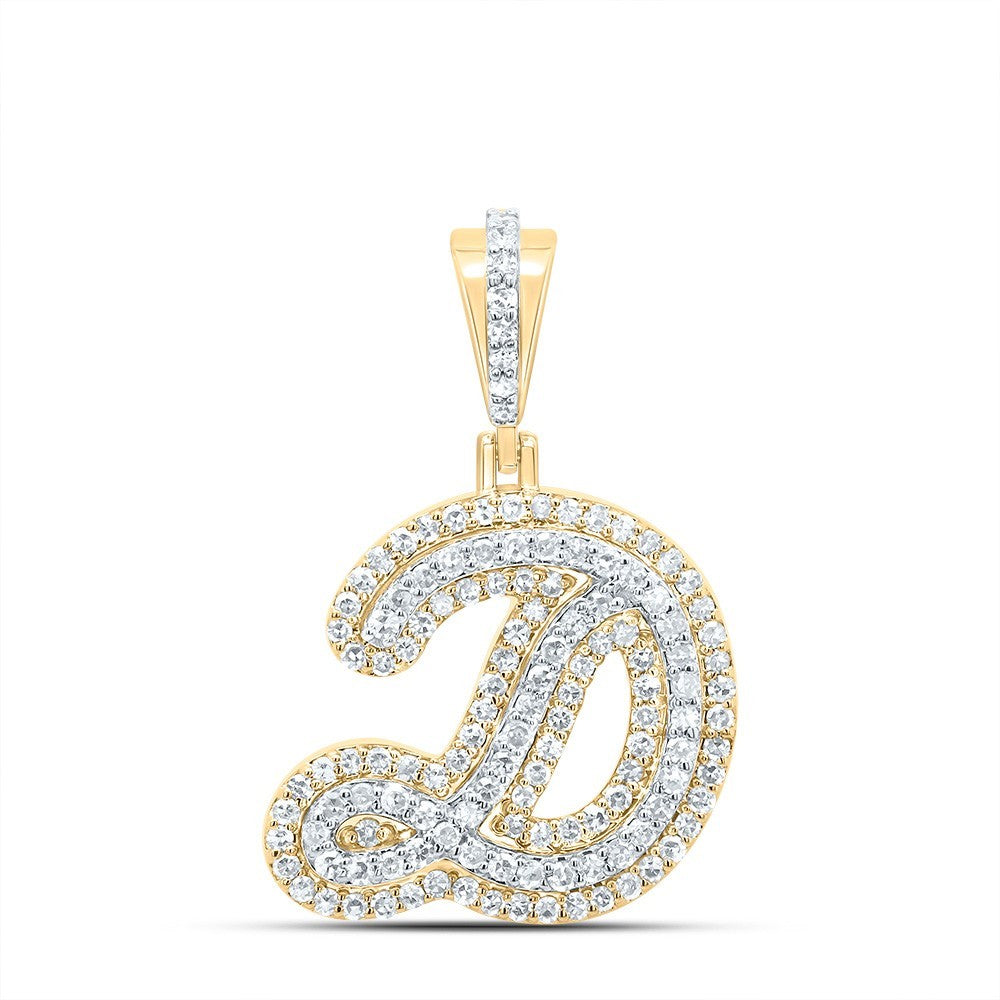 0.45CTW Natural Diamond 10k Yellow Gold 2.12g Initial Letter "D" Pendant Charm