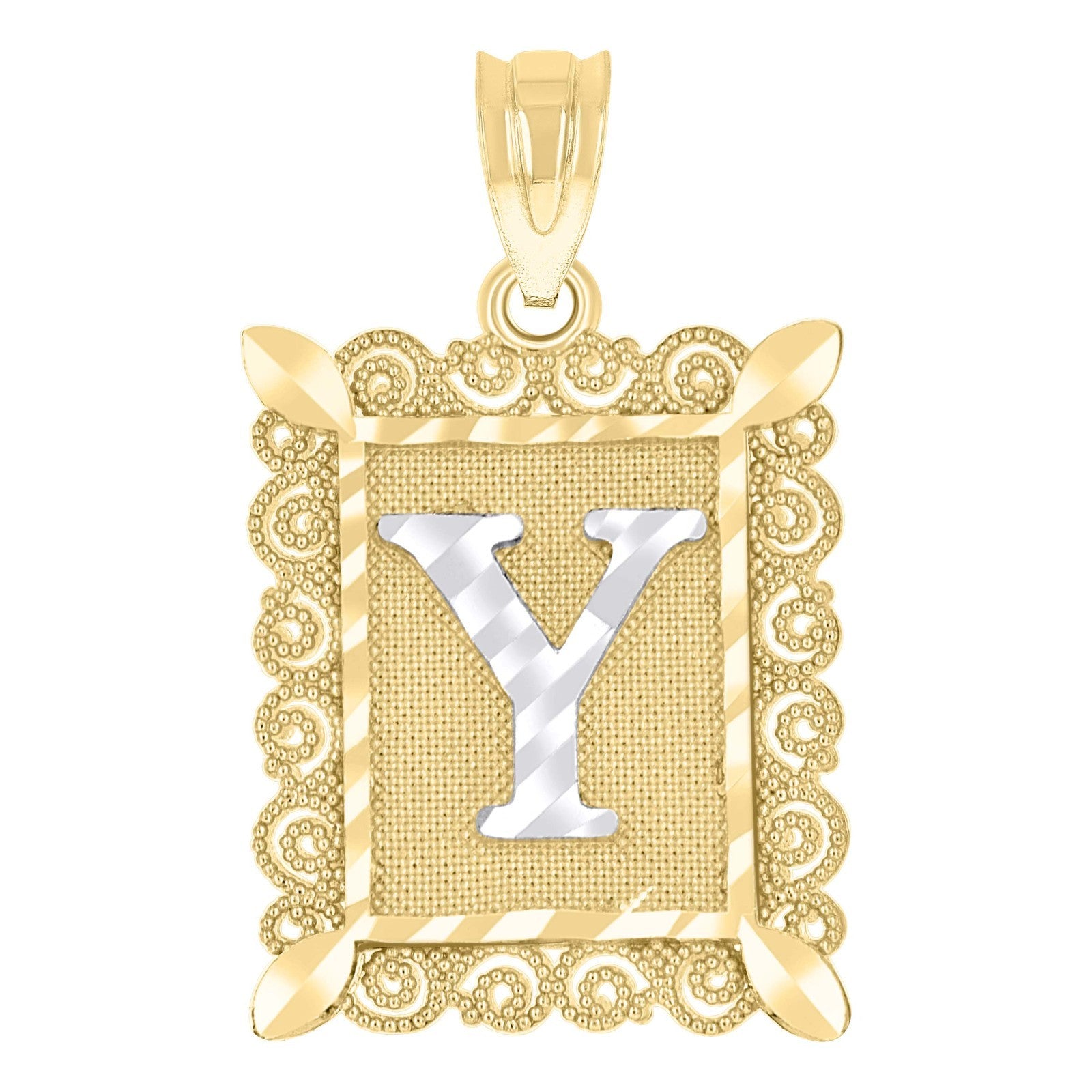 10k Yellow & White Gold Initial Letter "Y" Pendant 1g Alphabet Unisex Charm