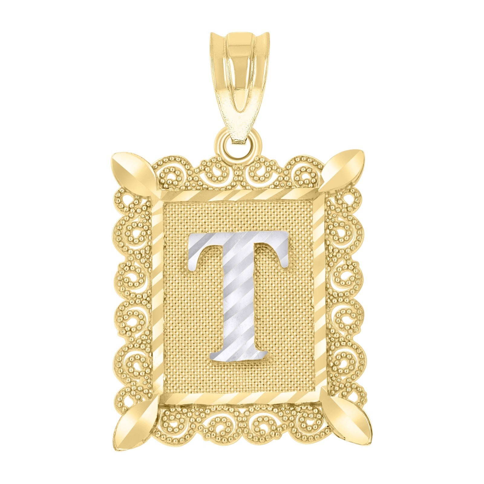 10k Yellow & White Gold Initial Letter "T" Pendant 2.2g Alphabet Unisex Charm