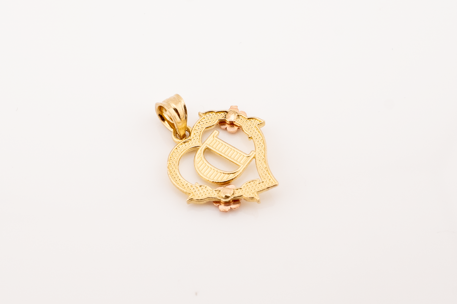 10k Yellow Gold "D" Alphabet Heart Pendant 0.9g Diamond Cut Initial Women Charm