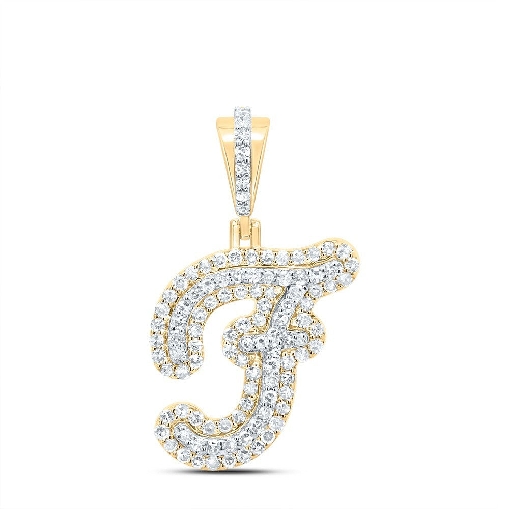 10k Yellow Gold Mens 0.41 CTW Natural Diamond Initial "F" Charm 1.82g Pendant