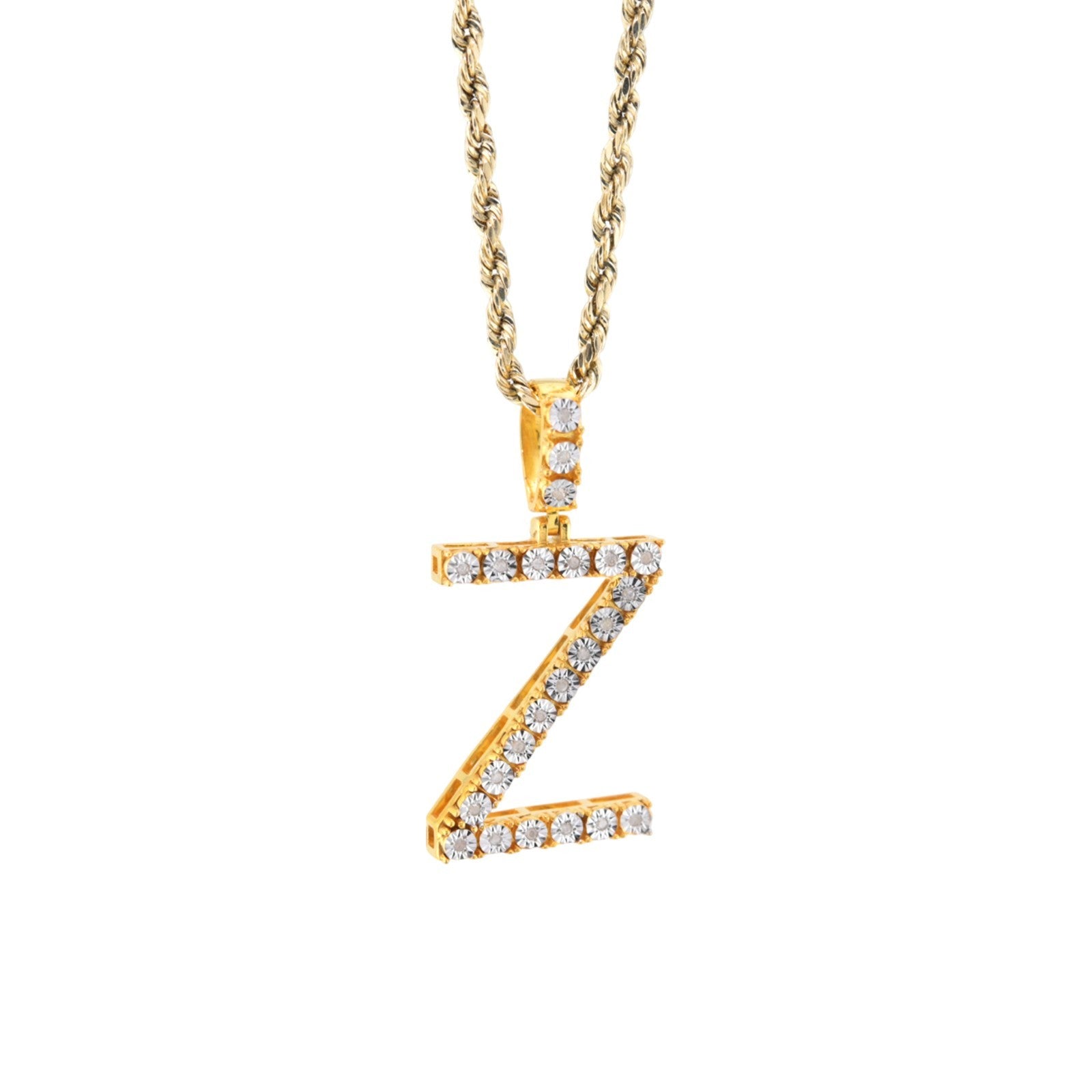 925 Yellow Natural 0.15 CTW Diamond Initial Alphabet "Z" Pendant 2g Unisex Charm