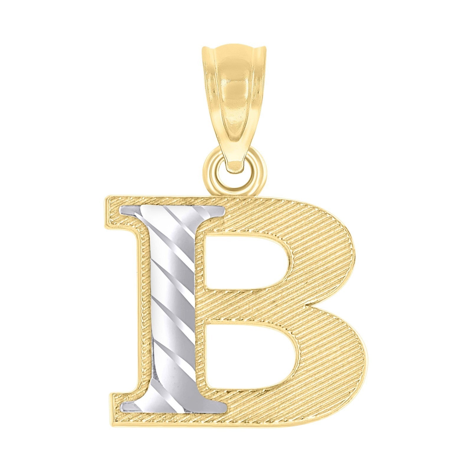 10k Yellow & White Gold Initial Letter "B" Pendant 0.7g Alphabet Unisex Charm