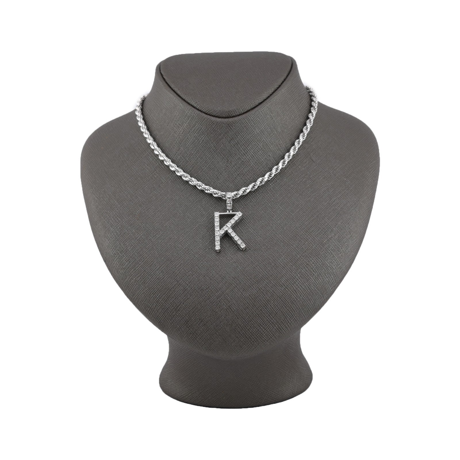 925 Silver Natural 0.15 CTW Diamond Initial Alphabet "K" Pendant 2g Unisex Charm