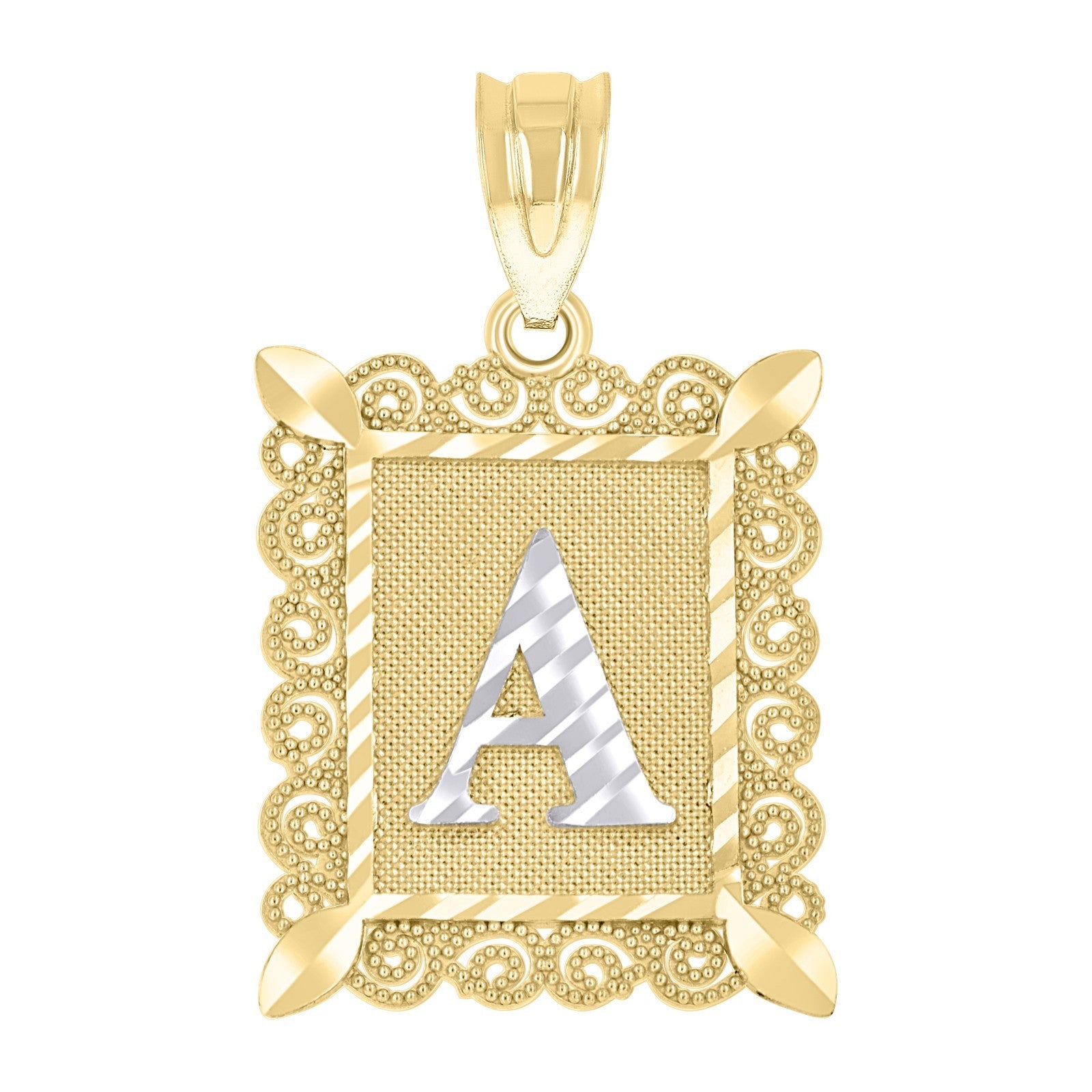 10k Yellow & White Gold Initial Letter "A" Pendant 2.2g Alphabet Unisex Charm