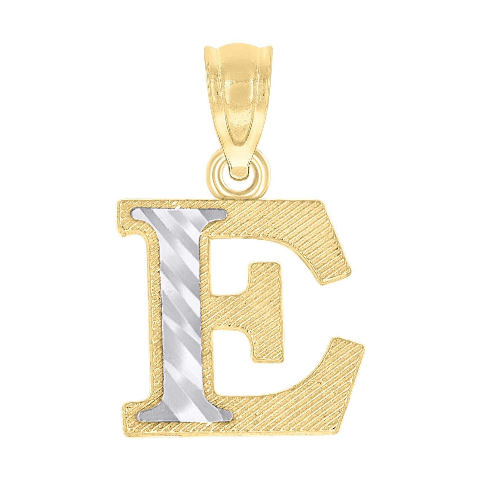 10k Yellow & White Gold Initial Letter "E" Pendant 0.6g Alphabet Unisex Charm