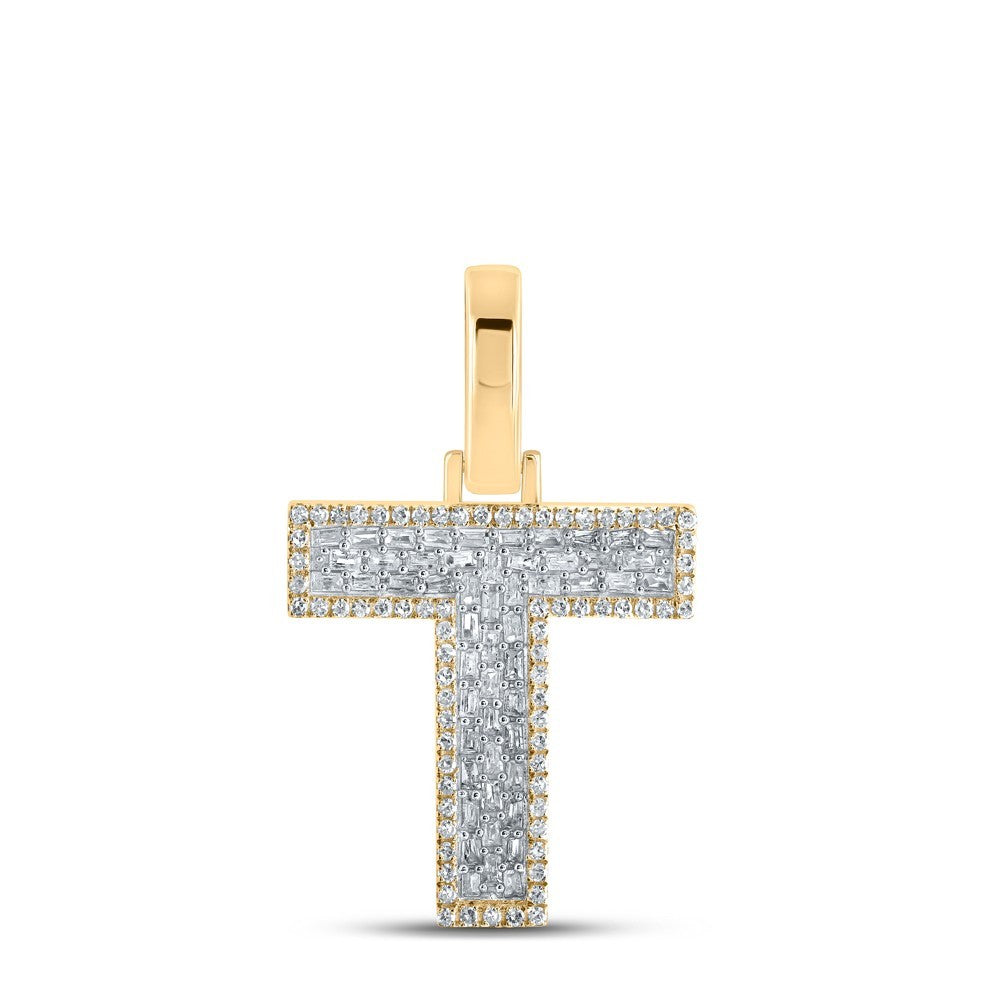 10k Yellow Gold Mens 0.41 CTW Baguette Diamond Initial "T" Charm 1.65g Pendant