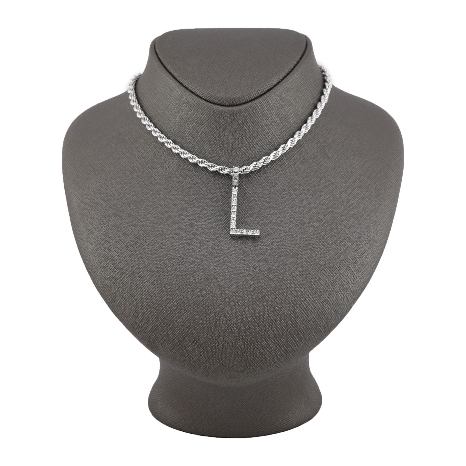 925 Silver Natural 0.15 CTW Diamond Initial Alphabet "L" Pendant 2g Unisex Charm