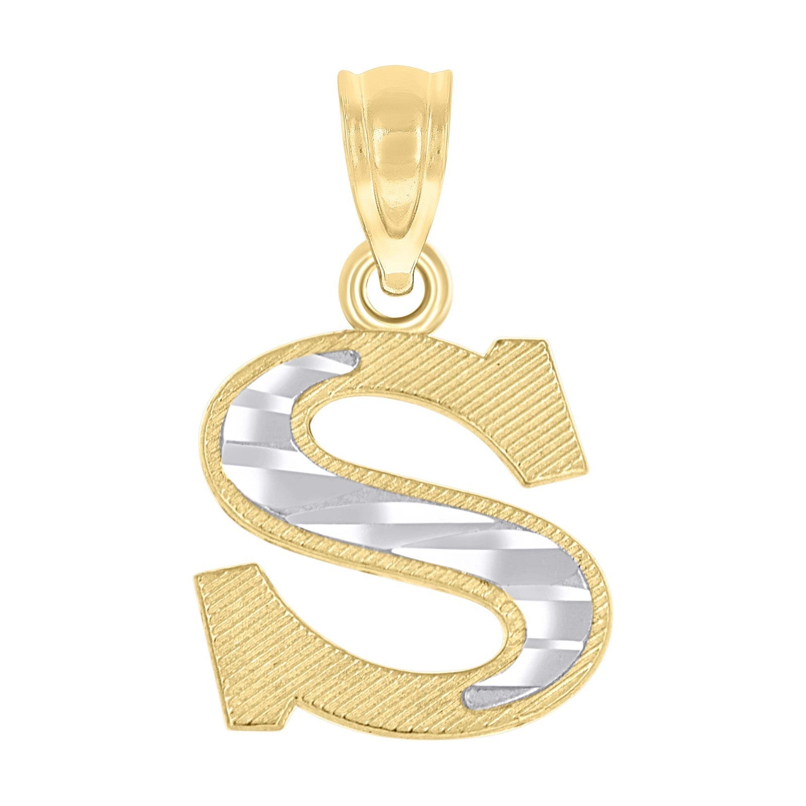 10k Yellow & White Gold Initial Letter "S" Pendant 0.6g Alphabet Unisex Charm