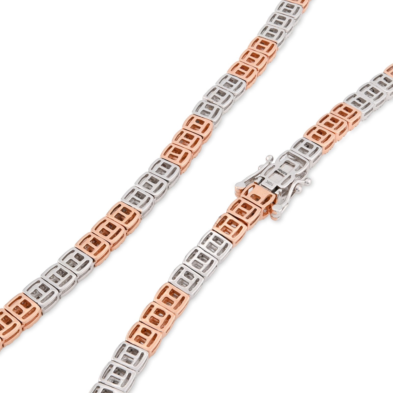 5MM 10k Rose/White Gold 35.5gms 9CTW Natural Round/Baguette Diamond Tennis Chain - Elite Jewelers - Necklaces