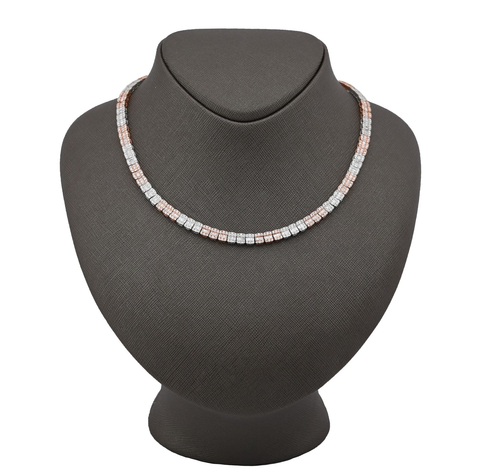 5MM 10k Rose/White Gold 35.5gms 9CTW Natural Round/Baguette Diamond Tennis Chain - Elite Jewelers - Necklaces