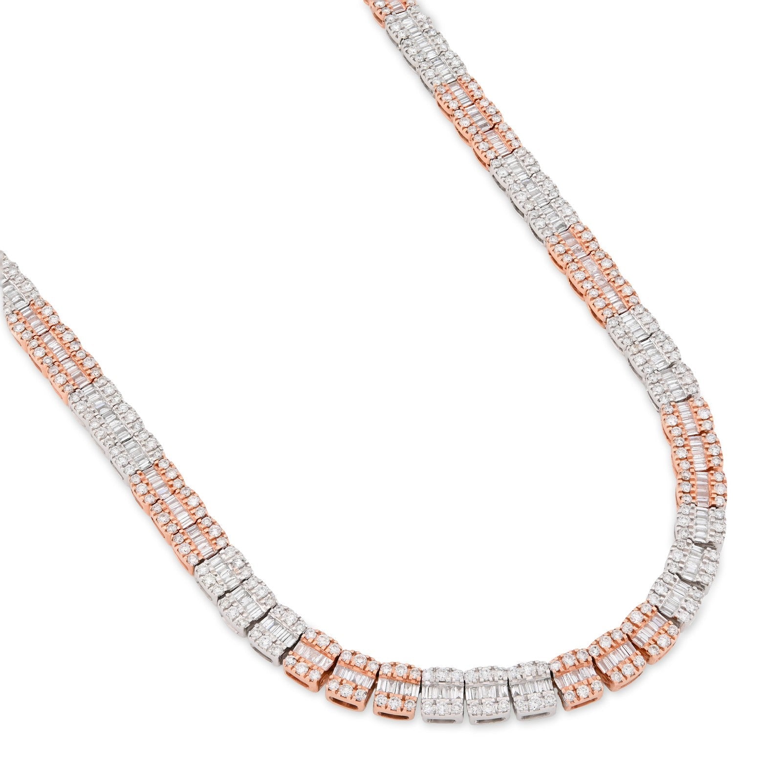 5MM 10k Rose/White Gold 35.5gms 9CTW Natural Round/Baguette Diamond Tennis Chain - Elite Jewelers - Necklaces