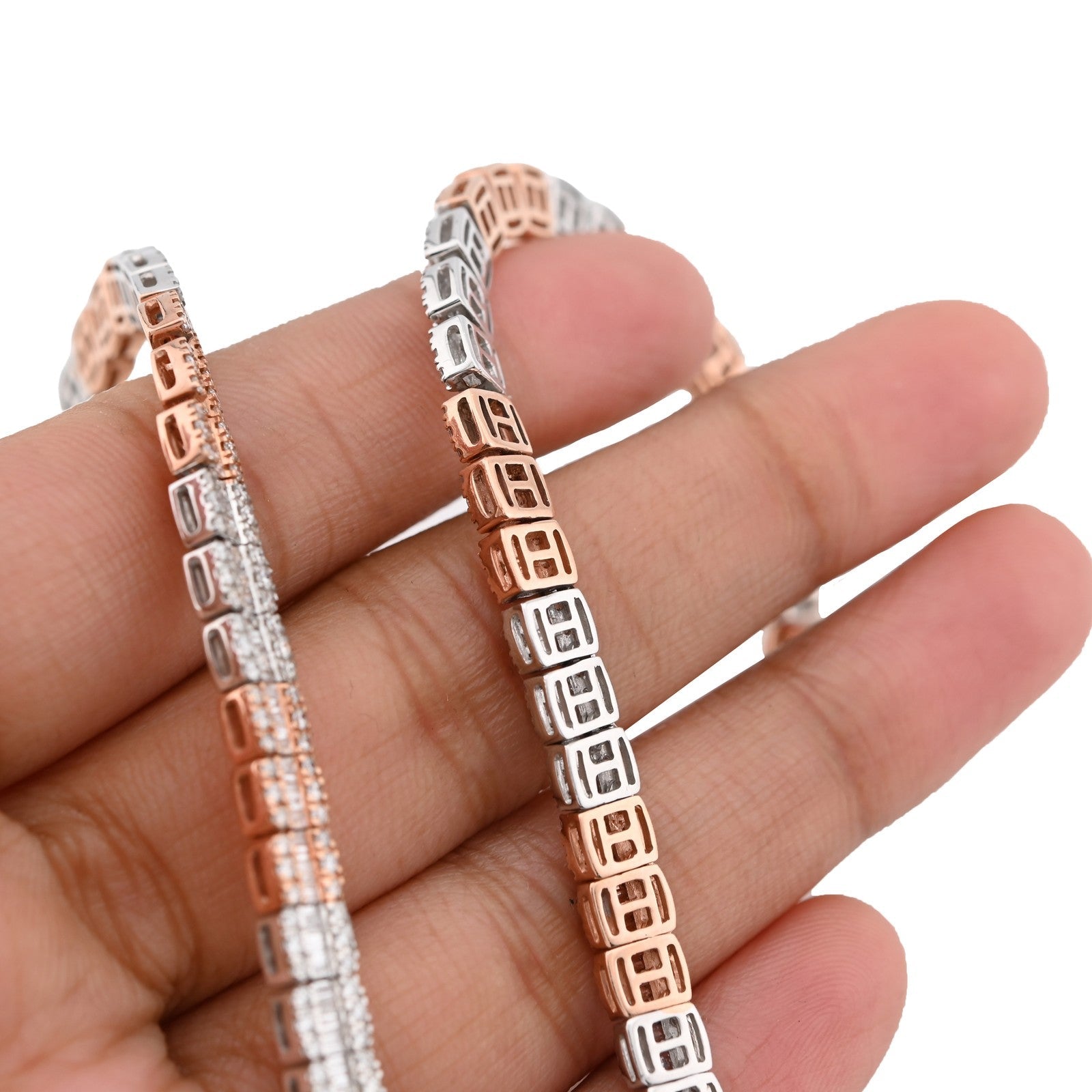 5MM 10k Rose/White Gold 35.5gms 9CTW Natural Round/Baguette Diamond Tennis Chain - Elite Jewelers - Necklaces
