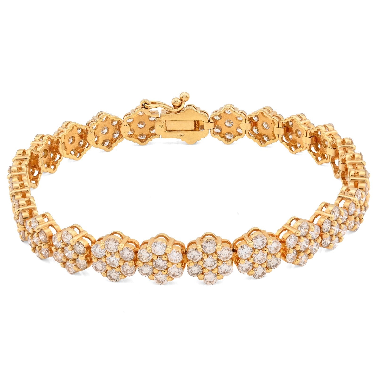 5MM 10k Yellow Gold 16.6g 7.5CTW Natural Diamond Flower Tennis Bracelet 8 Inches - Elite Jewelers - Bracelets