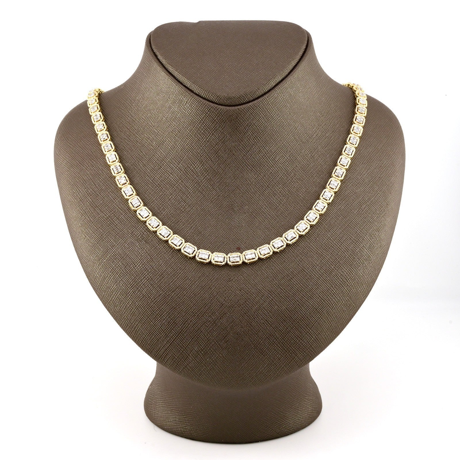 6.5MM 10k Yellow Gold 22In 6.6CTW Baguette Diamond Rectangle Tennis Chain 31.9gm - Elite Jewelers - Necklaces & Chains