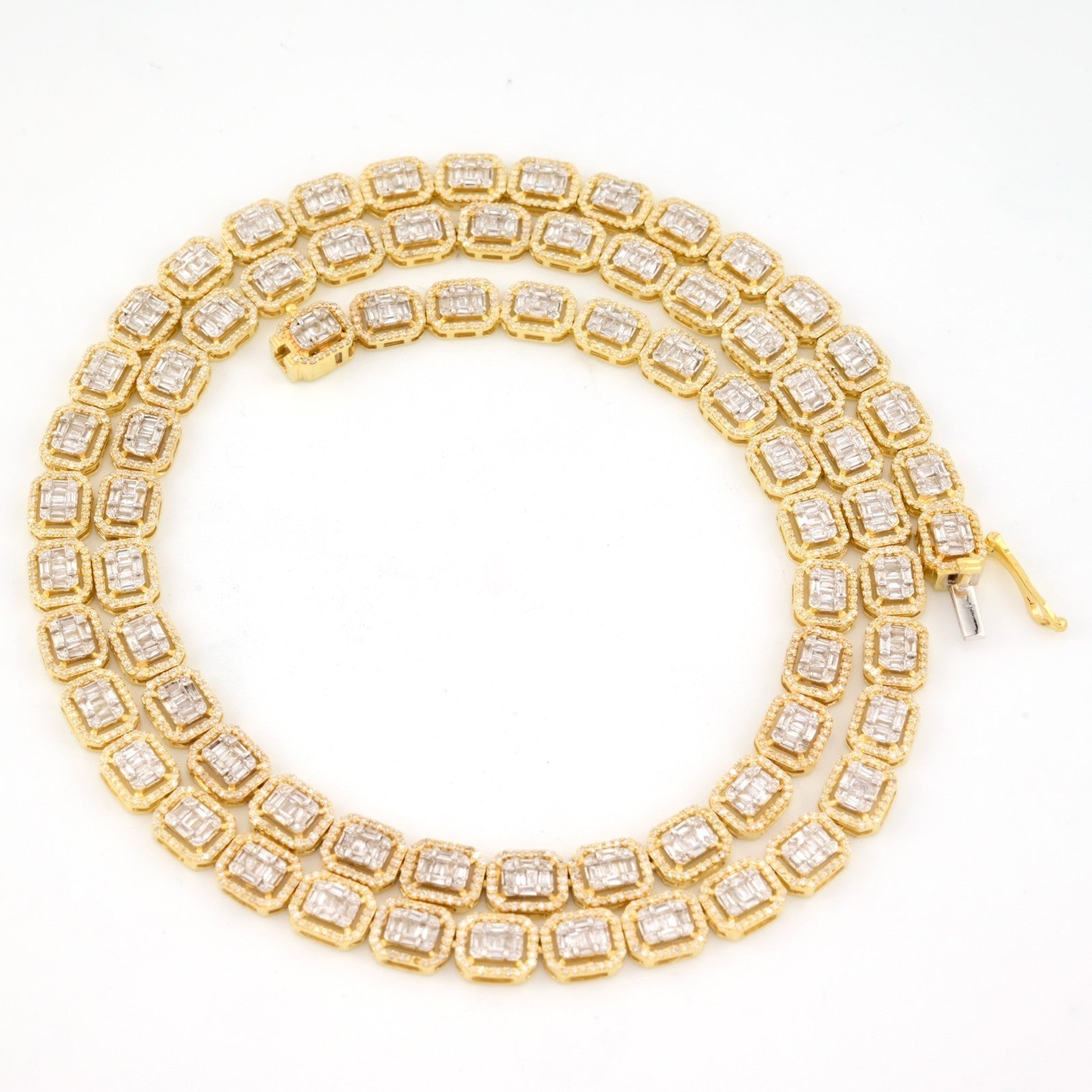 6.5MM 10k Yellow Gold 22In 6.6CTW Baguette Diamond Rectangle Tennis Chain 31.9gm - Elite Jewelers - Necklaces & Chains