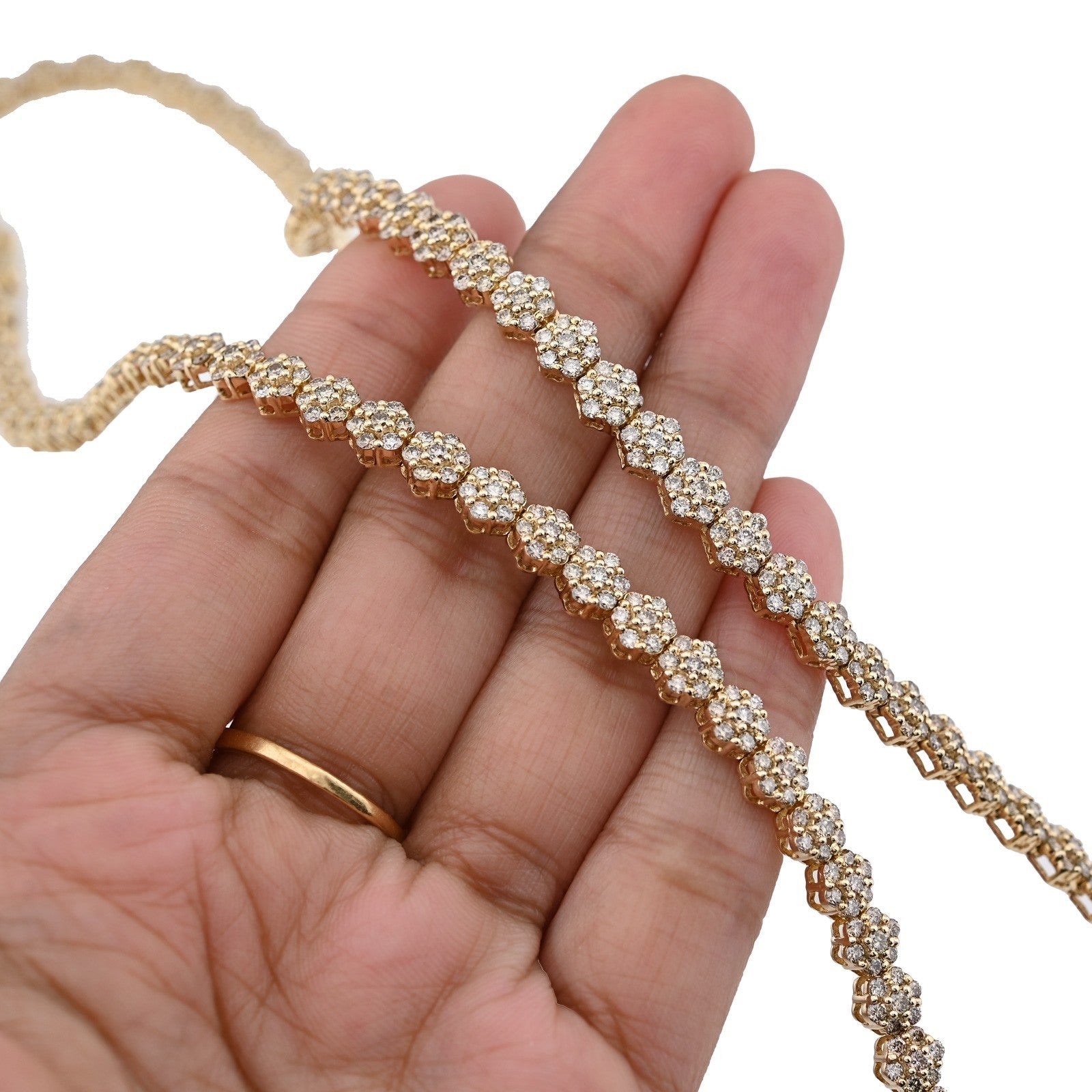 6MM 10k Yellow Gold 16.89CTW Diamond 41.6g Flower Setting Tennis Chain 22 Inches - Elite Jewelers - Necklaces & Chains