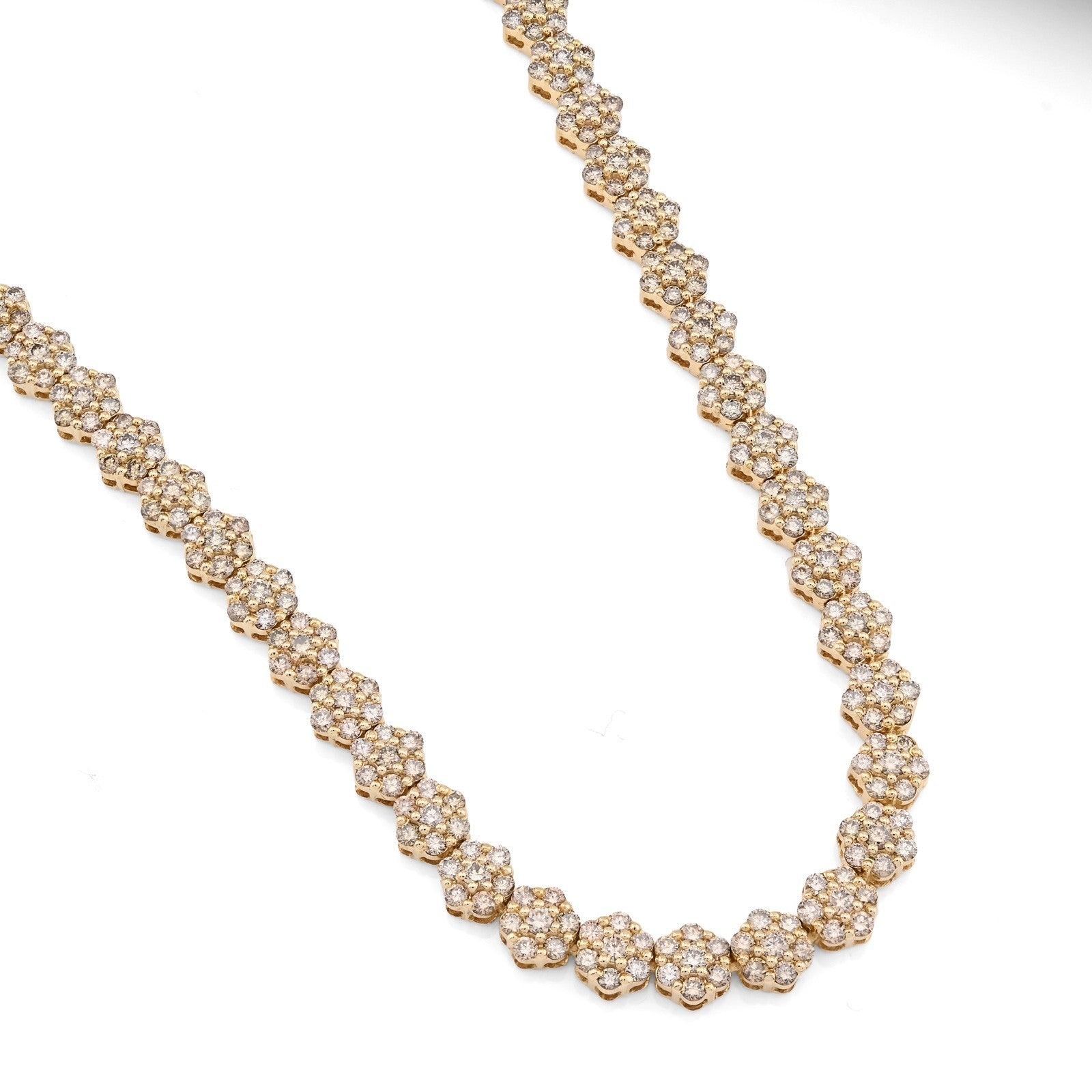 6MM 10k Yellow Gold 16.89CTW Diamond 41.6g Flower Setting Tennis Chain 22 Inches - Elite Jewelers - Necklaces & Chains