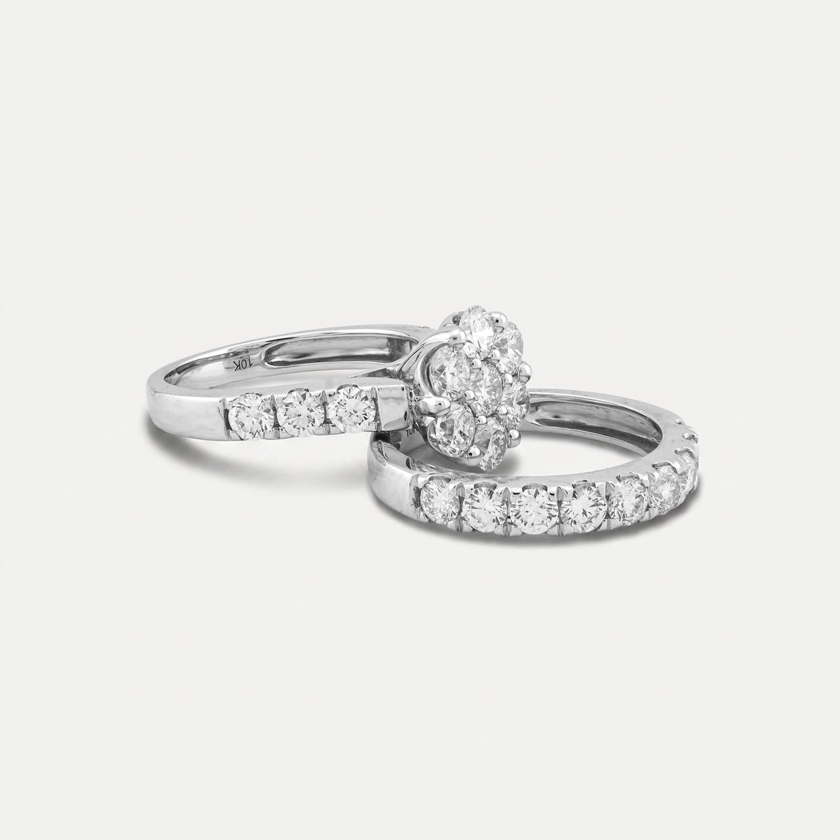 7 Stone Flower Cluster Natural Diamond 2.94CT Women Ring with Band 14K White Gold - Elite Jewelers-Rings