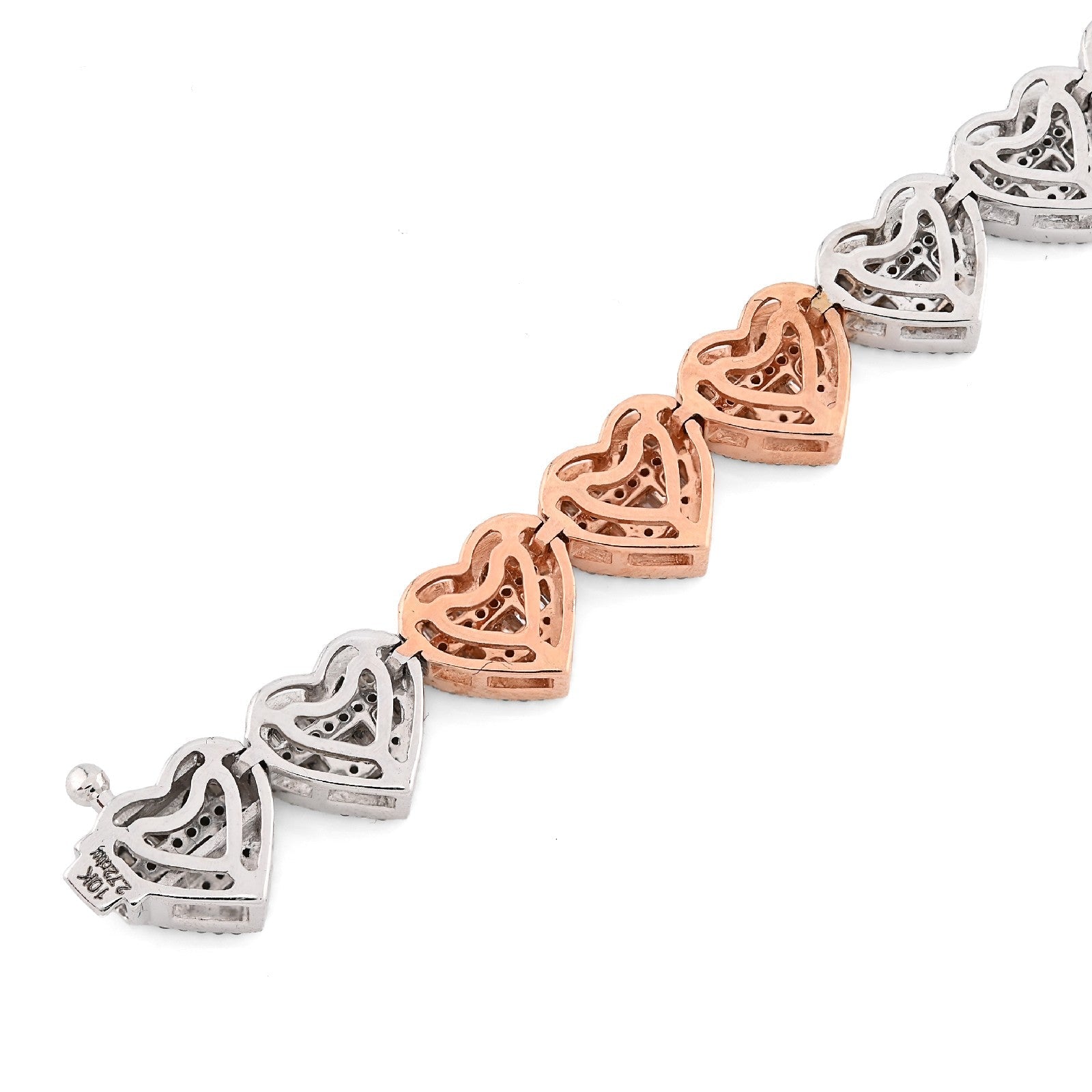 7.5MM 10k 2 - Tone Gold 14.8g 2.72CTW Round/Baguette Diamond Heart Tennis Bracelet - Elite Jewelers - Bracelets