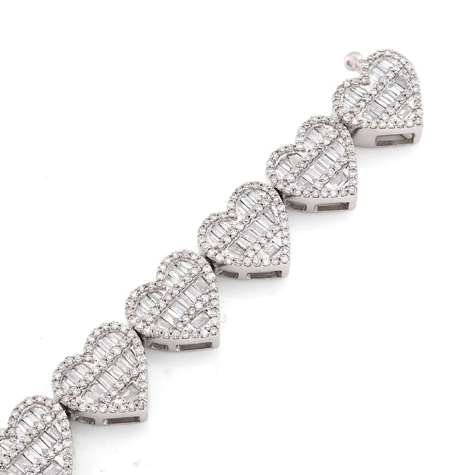 7.5MM 10k White Gold 14.9gm 2.52CTW Round/Baguette Diamond Heart Tennis Bracelet - Elite Jewelers - Bracelets