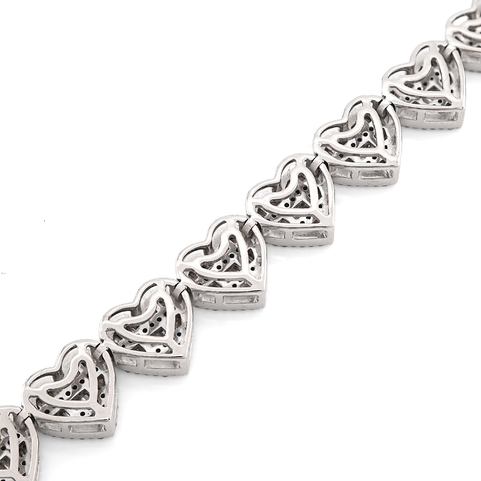 7.5MM 10k White Gold 14.9gm 2.52CTW Round/Baguette Diamond Heart Tennis Bracelet - Elite Jewelers - Bracelets