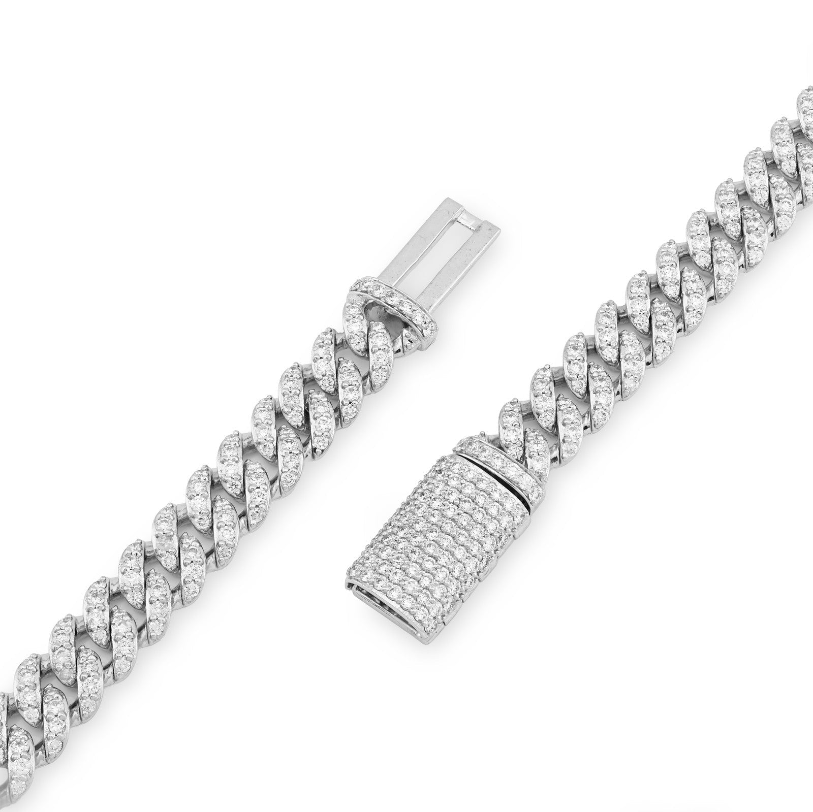 7.5MM 925 Sterling Silver 10CTW Lab Diamond Cuban Chain 59.7g 22 Inches Necklace - Elite Jewelers - Necklaces