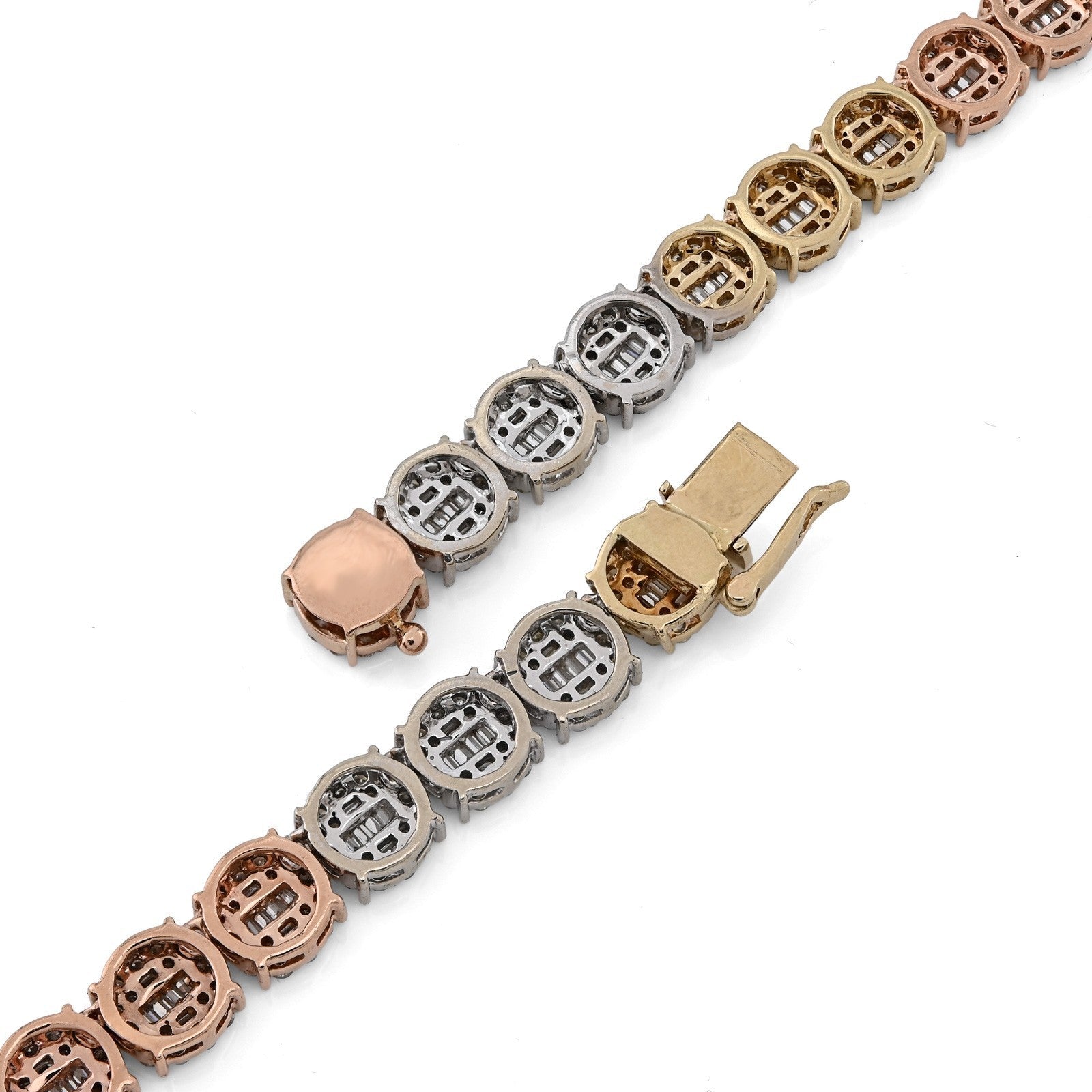 7MM 10k 3 - Tone Gold 18.95CTW Round/Baguette 45.6gms Diamond Cluster Tennis Chain - Elite Jewelers - Necklaces & Chains