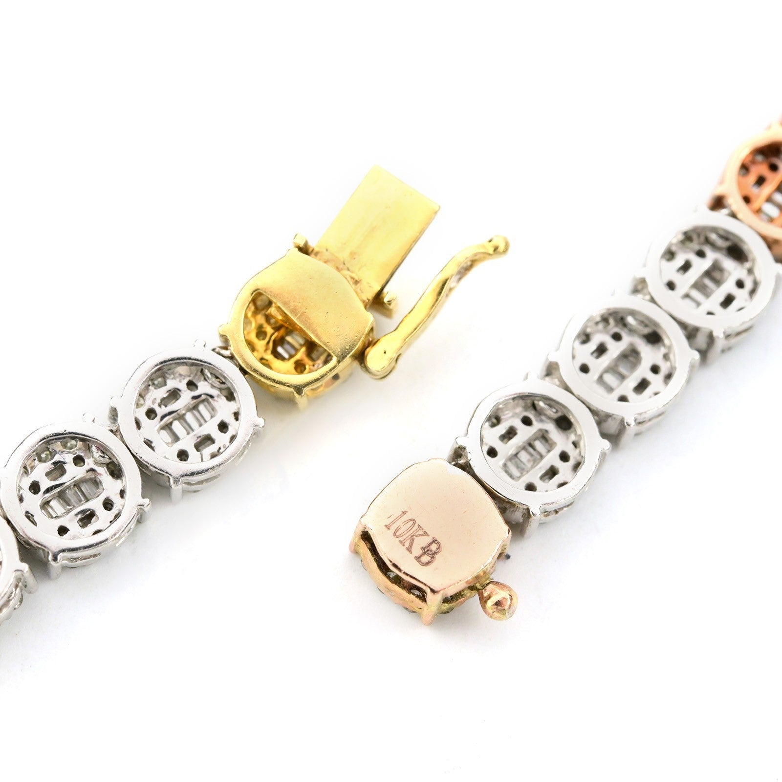 7MM 10k 3 Tone Gold 20 Inch 16CTW Round/Baguette Diamond Tennis Chain 47.1gms - Elite Jewelers - Necklaces & Chains