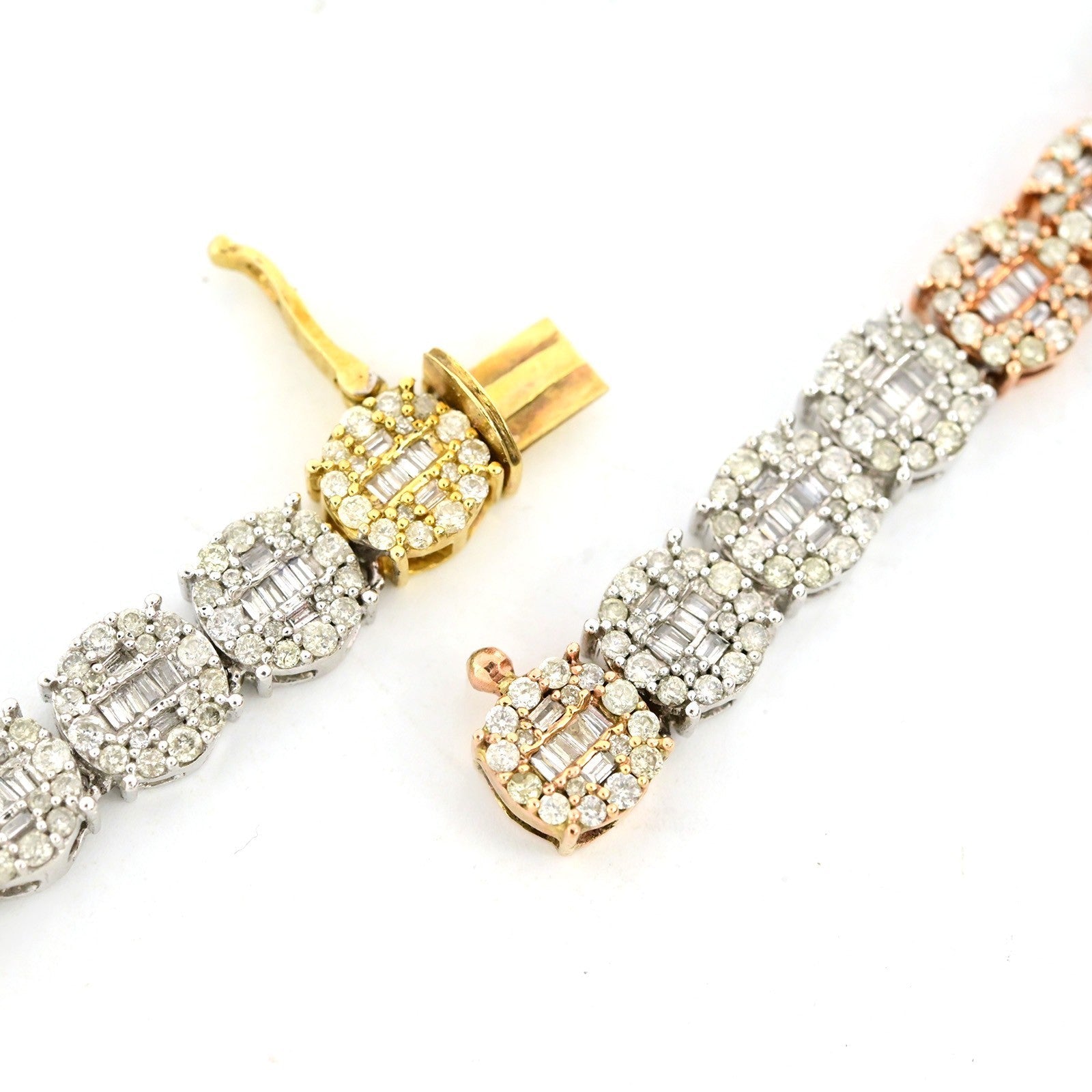 7MM 10k 3 Tone Gold 20 Inch 16CTW Round/Baguette Diamond Tennis Chain 47.1gms - Elite Jewelers - Necklaces & Chains