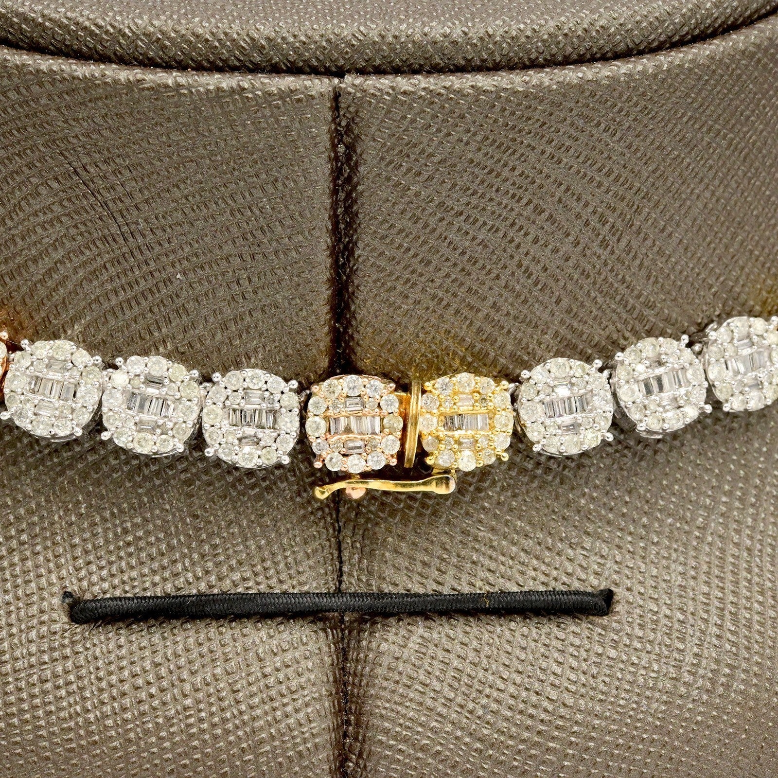 7MM 10k 3 Tone Gold 20 Inch 16CTW Round/Baguette Diamond Tennis Chain 47.1gms - Elite Jewelers - Necklaces & Chains