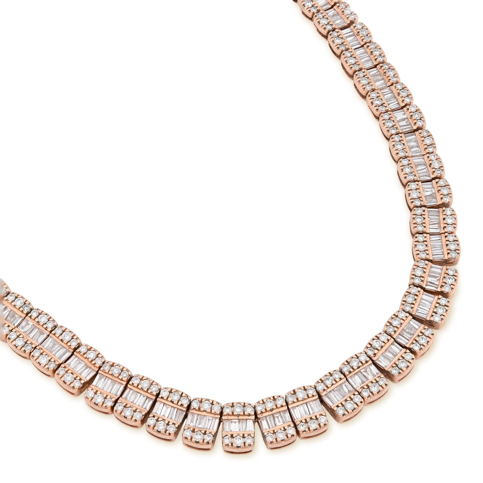 7MM 10k Rose Gold 49.6gms 15.4CTW Natural Round/Baguette Diamond Tennis Chain - Elite Jewelers - Necklaces
