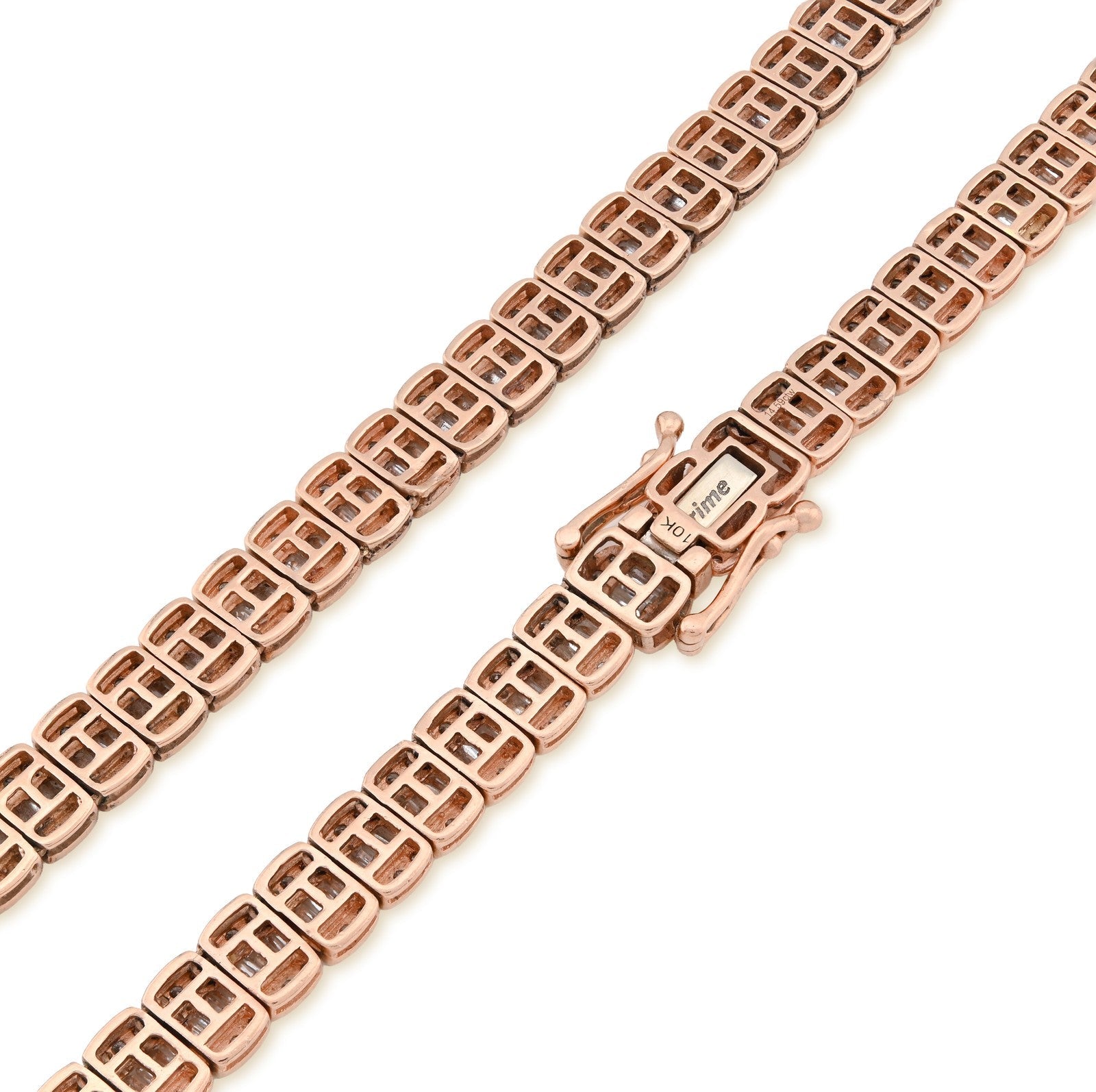 7MM 10k Rose Gold 49.6gms 15.4CTW Natural Round/Baguette Diamond Tennis Chain - Elite Jewelers - Necklaces