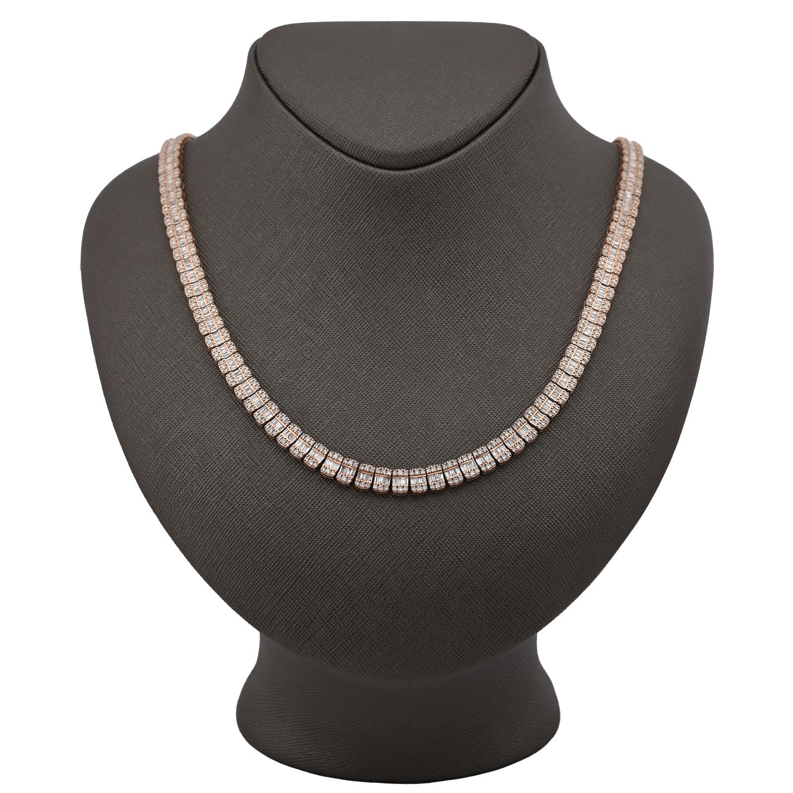 7MM 10k Rose Gold 49.6gms 15.4CTW Natural Round/Baguette Diamond Tennis Chain - Elite Jewelers - Necklaces