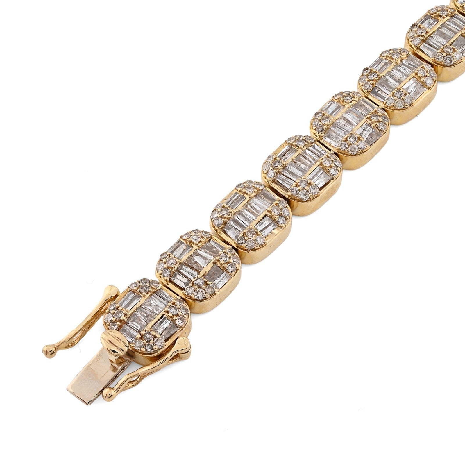 8.25MM 10k Gold 19.9gms 7.82CTW Round/Baguette Diamond Square Tennis Bracelet - Elite Jewelers - Bracelets
