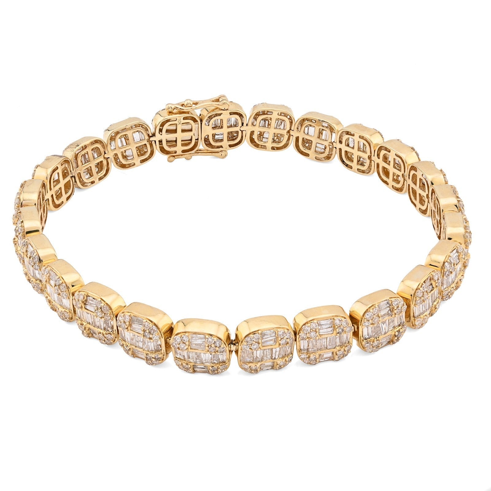 8.25MM 10k Gold 19.9gms 7.82CTW Round/Baguette Diamond Square Tennis Bracelet - Elite Jewelers - Bracelets
