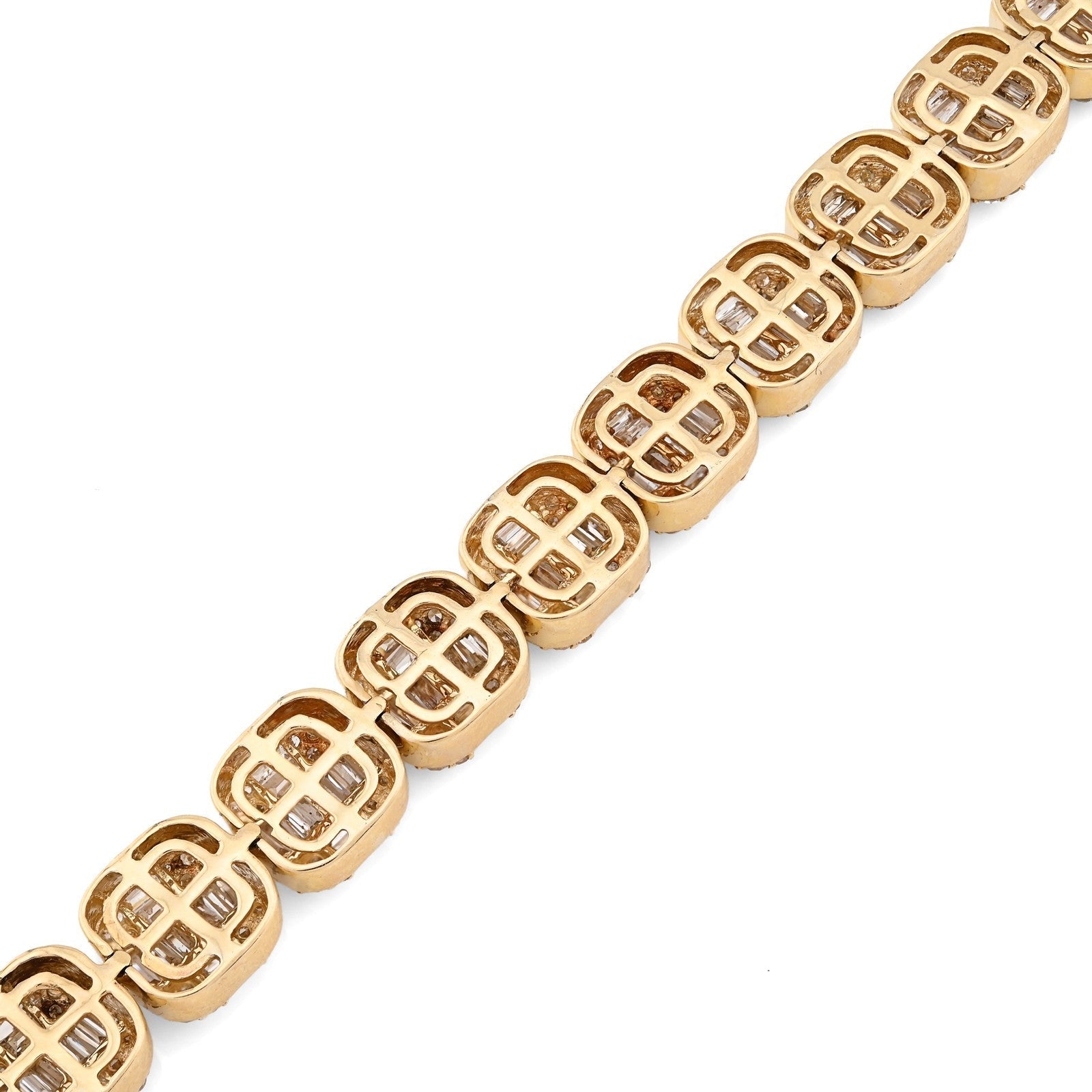 8.25MM 10k Gold 19.9gms 7.82CTW Round/Baguette Diamond Square Tennis Bracelet - Elite Jewelers - Bracelets