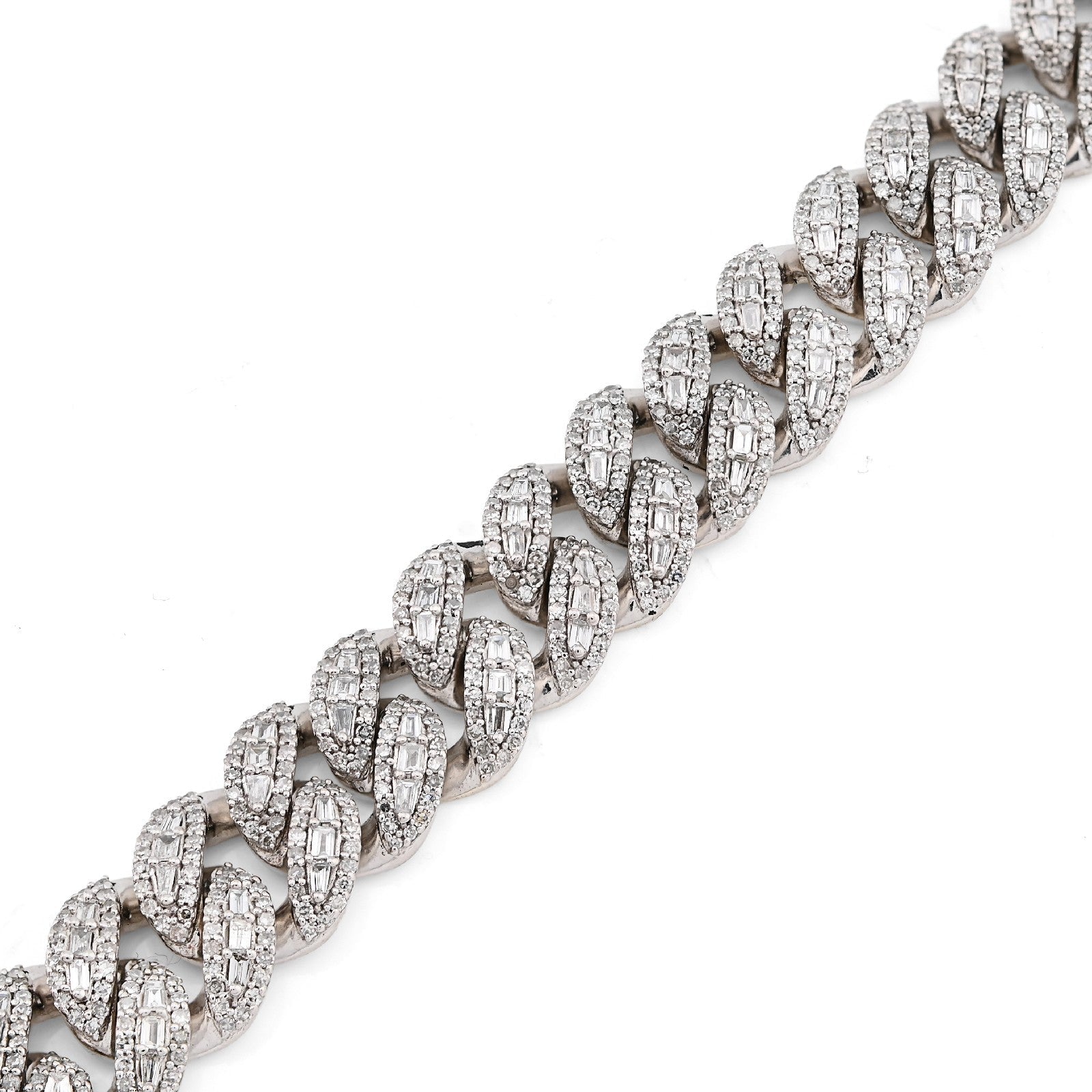 8.5MM 10k White Gold 27.5gm 3.9CTW Natural Round/Baguette Diamond Cuban Bracelet - Elite Jewelers - Bracelets