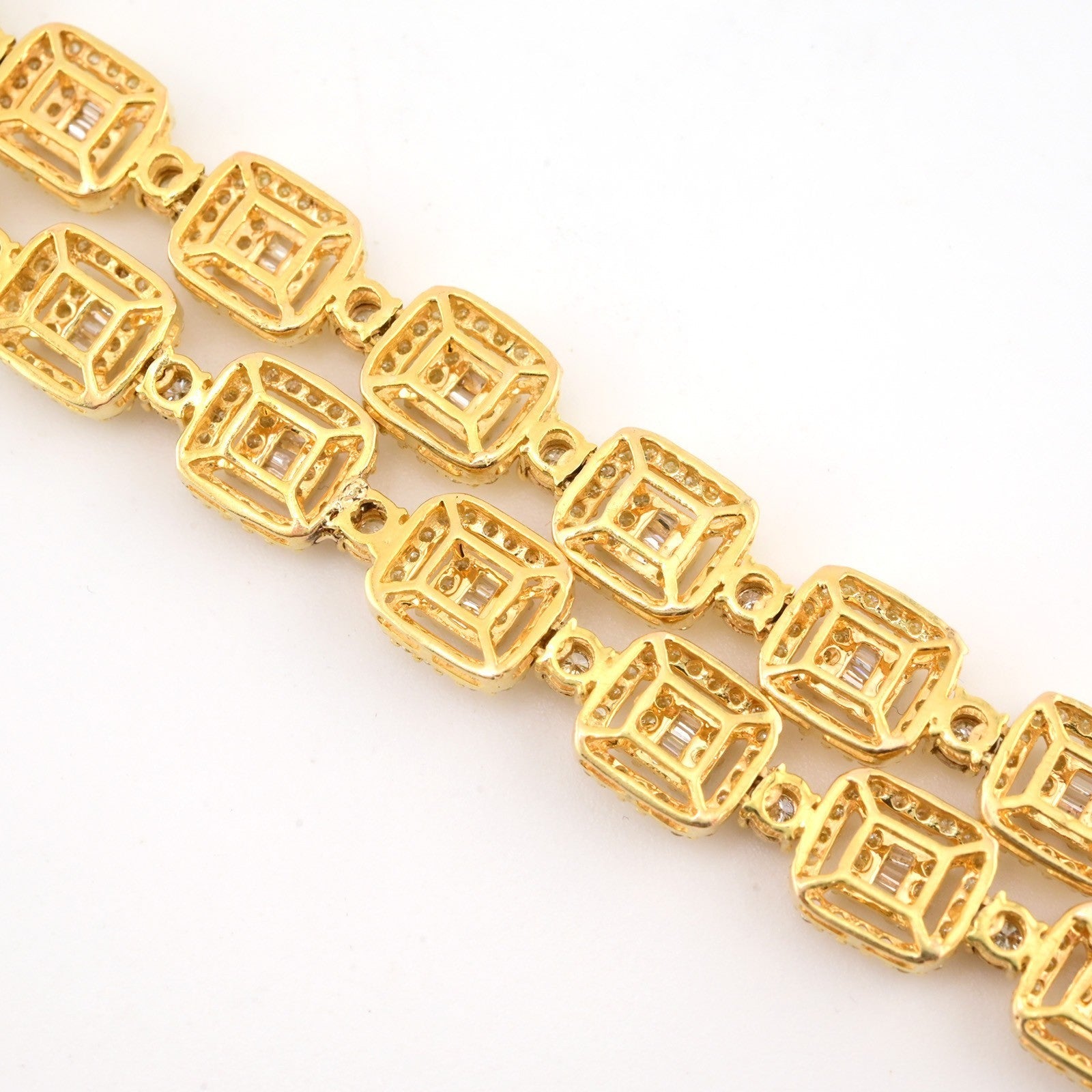8MM 10k Yellow Gold 12CTW Baguette Diamond Square Tennis Chain 35.7g 21.5 Inches - Elite Jewelers - Necklaces & Chains
