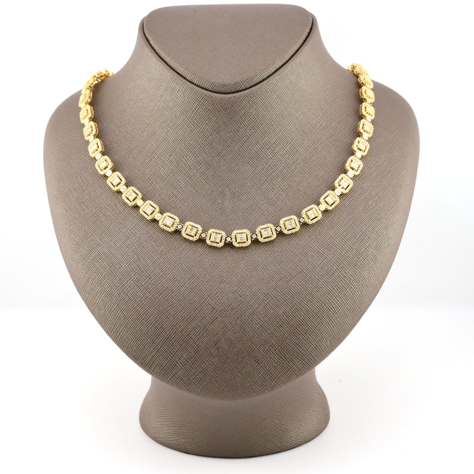 8MM 10k Yellow Gold 12CTW Baguette Diamond Square Tennis Chain 35.7g 21.5 Inches - Elite Jewelers - Necklaces & Chains