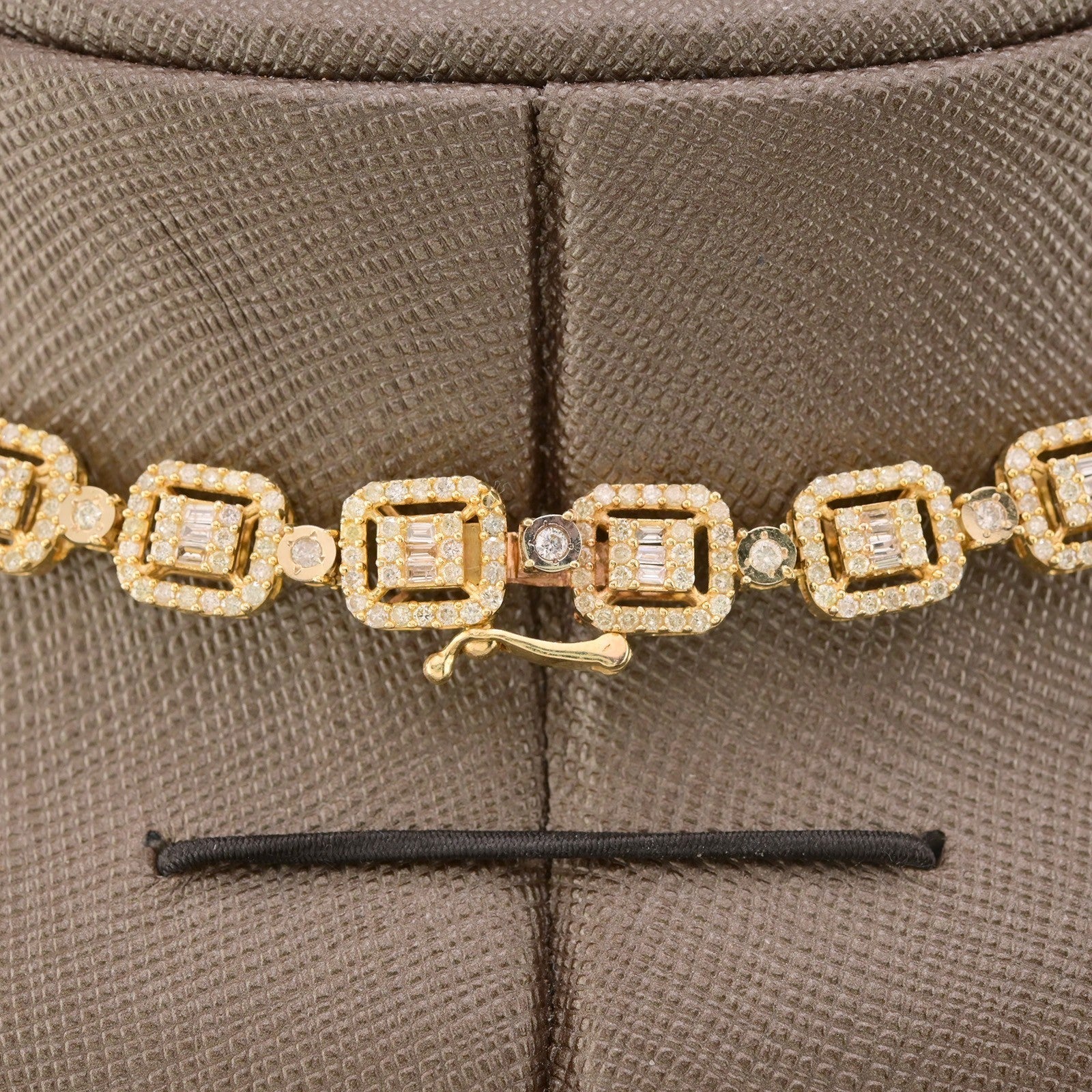 8MM 10k Yellow Gold 12CTW Baguette Diamond Square Tennis Chain 35.7g 21.5 Inches - Elite Jewelers - Necklaces & Chains