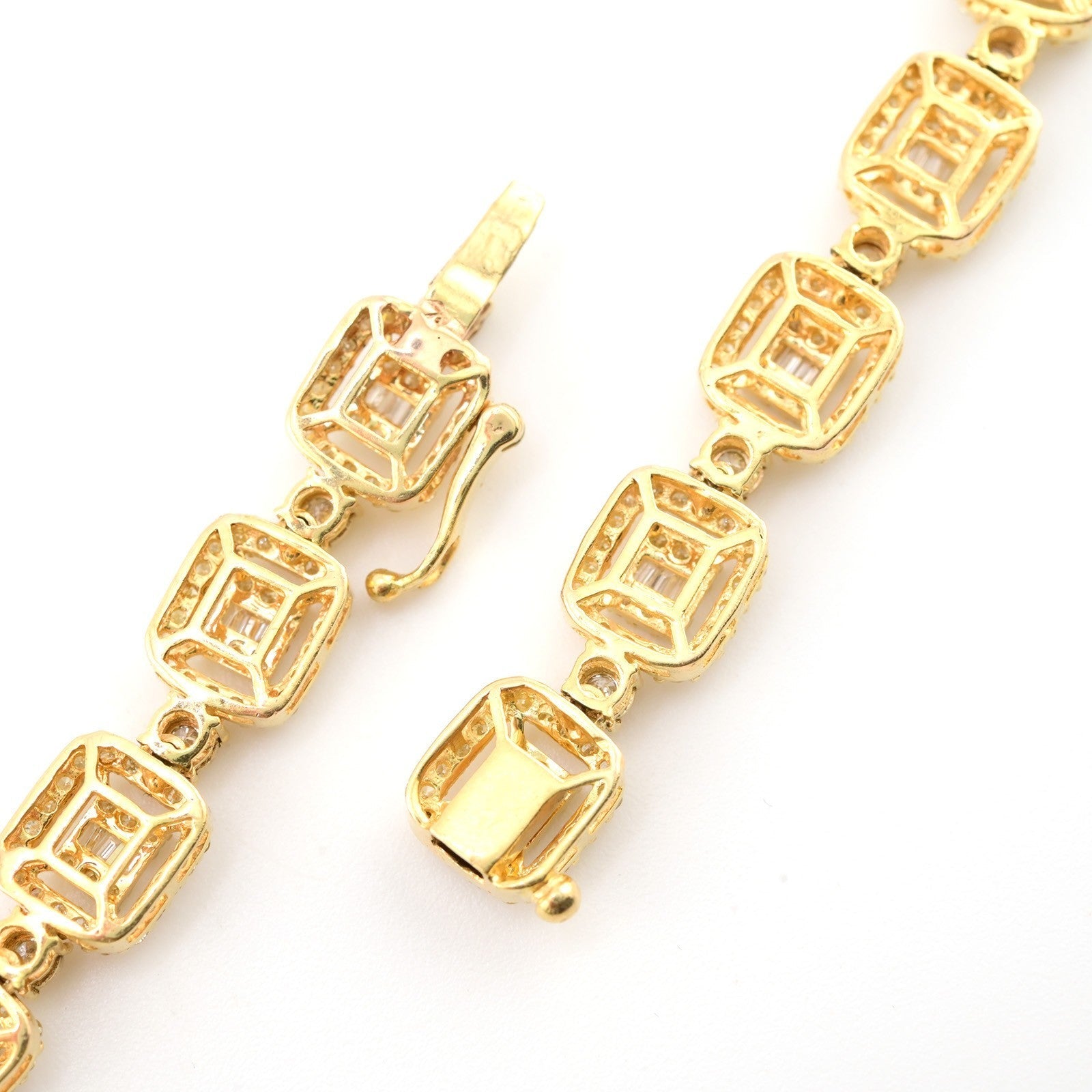 8MM 10k Yellow Gold 12CTW Baguette Diamond Square Tennis Chain 35.7g 21.5 Inches - Elite Jewelers - Necklaces & Chains